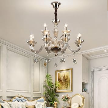 Braiton LED Pendant Ceiling Light Crystal Chandelier Light K9 Crystal Glass Chandelier Pendant Ceiling Lighting Fixture Raindrop Lamp for Bedroom,Dining Room,Living Room,8+4 Lights