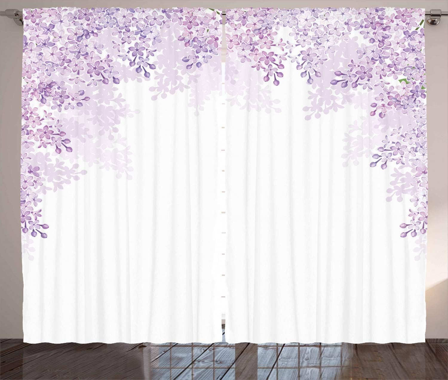 Ambesonne Flower Curtains, Framing Lilac Flowers in Blossom Vernal Season Soothing Color Shades, Living Room Bedroom Window Drapes 2 Panel Set, 108" X 96", Lavender White