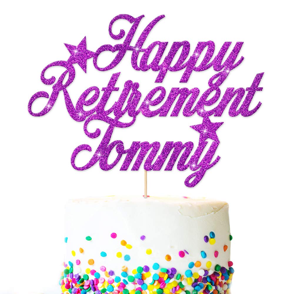 EDSG Personalised Cake Topper for Retirement | Custom Cake Decoration With Any Name | Double Sided Multicolour Glitter Party Decoration Hand Finished in UK(Purple)