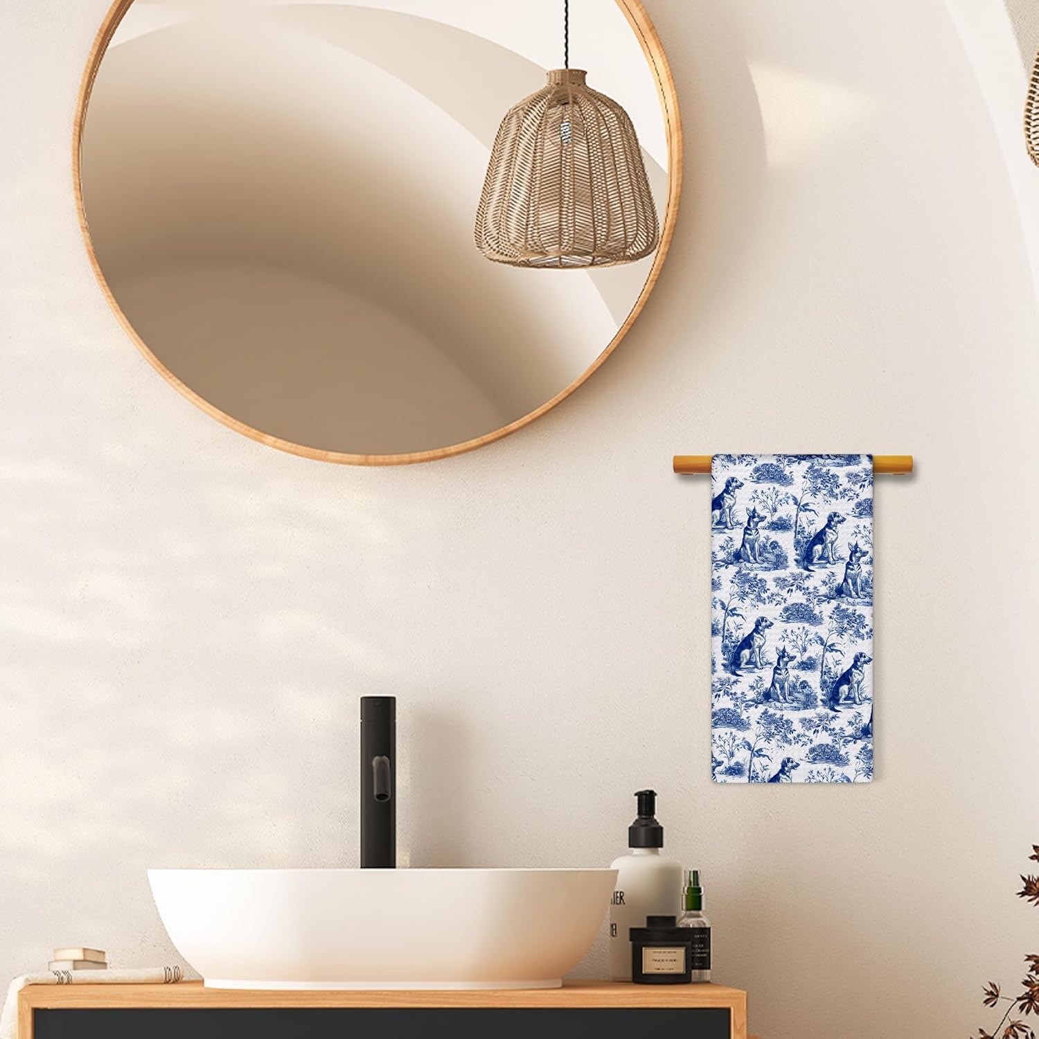 Chinoiserie German Shepherd Dog Kitchen Towels, German Shepherd Gifts Hand Towels for Bathroom Decor, Blue and White Floral Grandmillennial Dog Dishcloths Dish Towel for Kitchen 16x24 Inches - Image 4