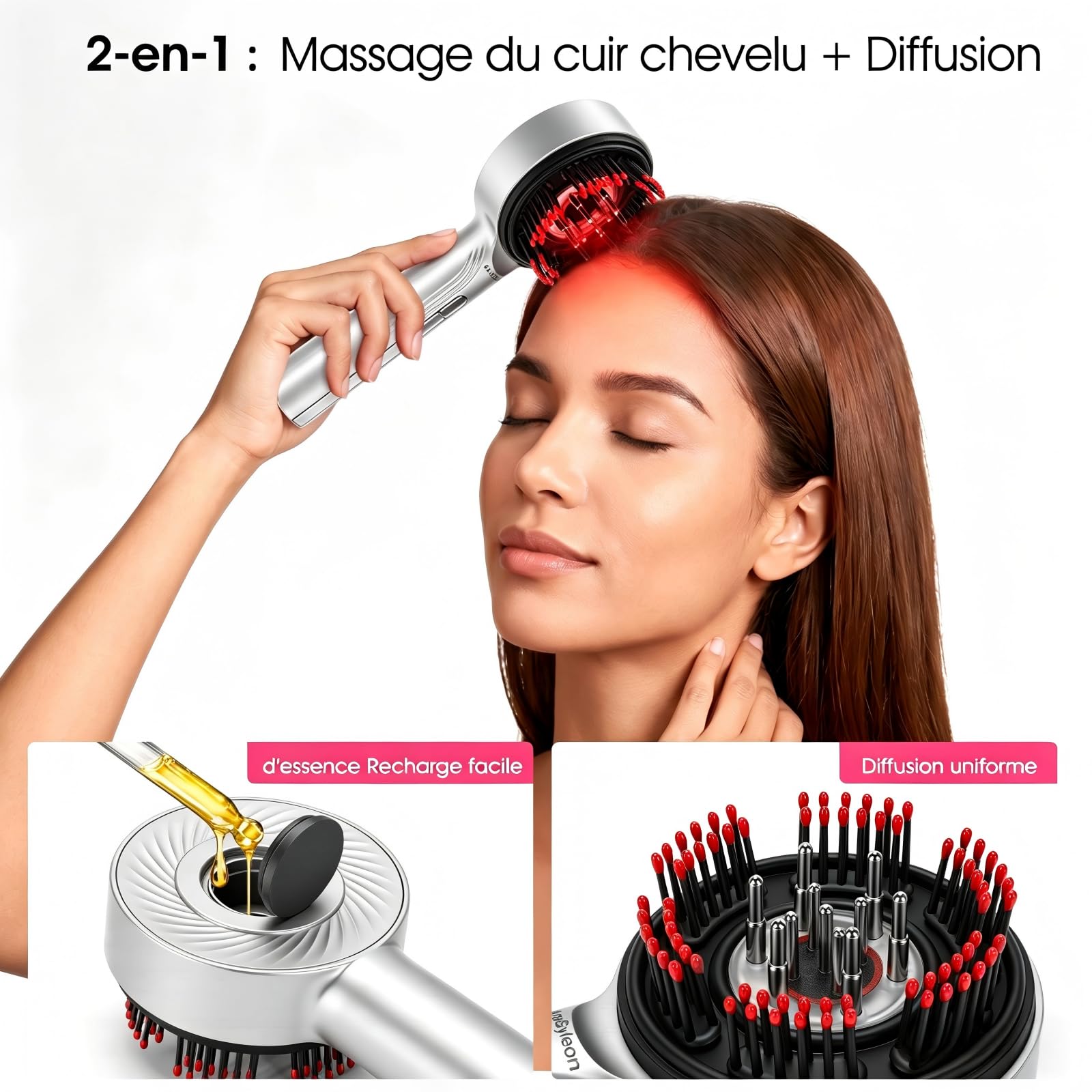 Peigne Masseur Électrique Pour Cuir Chevelu, 1000mAh, IPX7, 265g | 3 Modes De Vibration, Arrêt Automatique Au Bout De 10 Minutes, Matériaux Sains Doux Pour La Peau, Charge Rapide Type-C