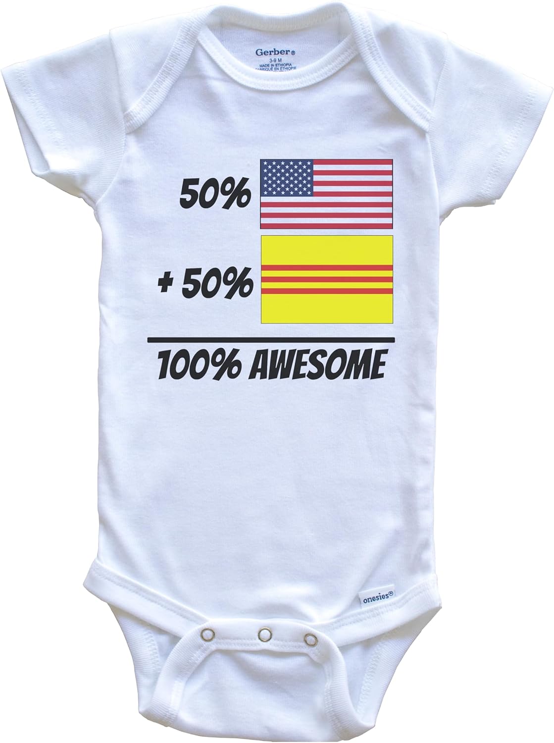 50% American Plus 50% Vietnamese Equals 100% Awesome Cute South Vietnam Flag One Piece Baby Bodysuit