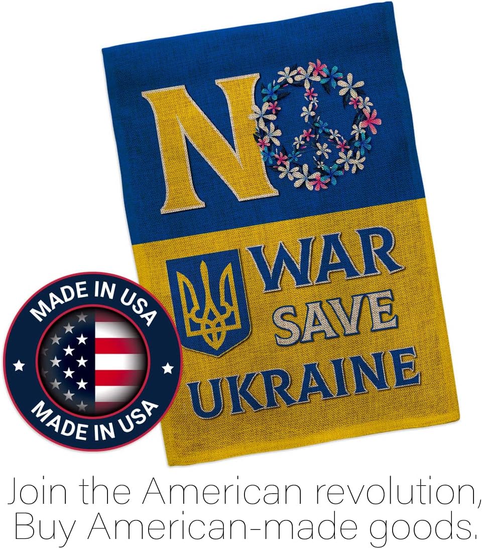 Breeze Decor No War, Save Ukraine Burlap Garden Flag Set Mailbox Hanger Support Cause House Decoration Banner Small Yard Gift Double-Sided, Made in USA