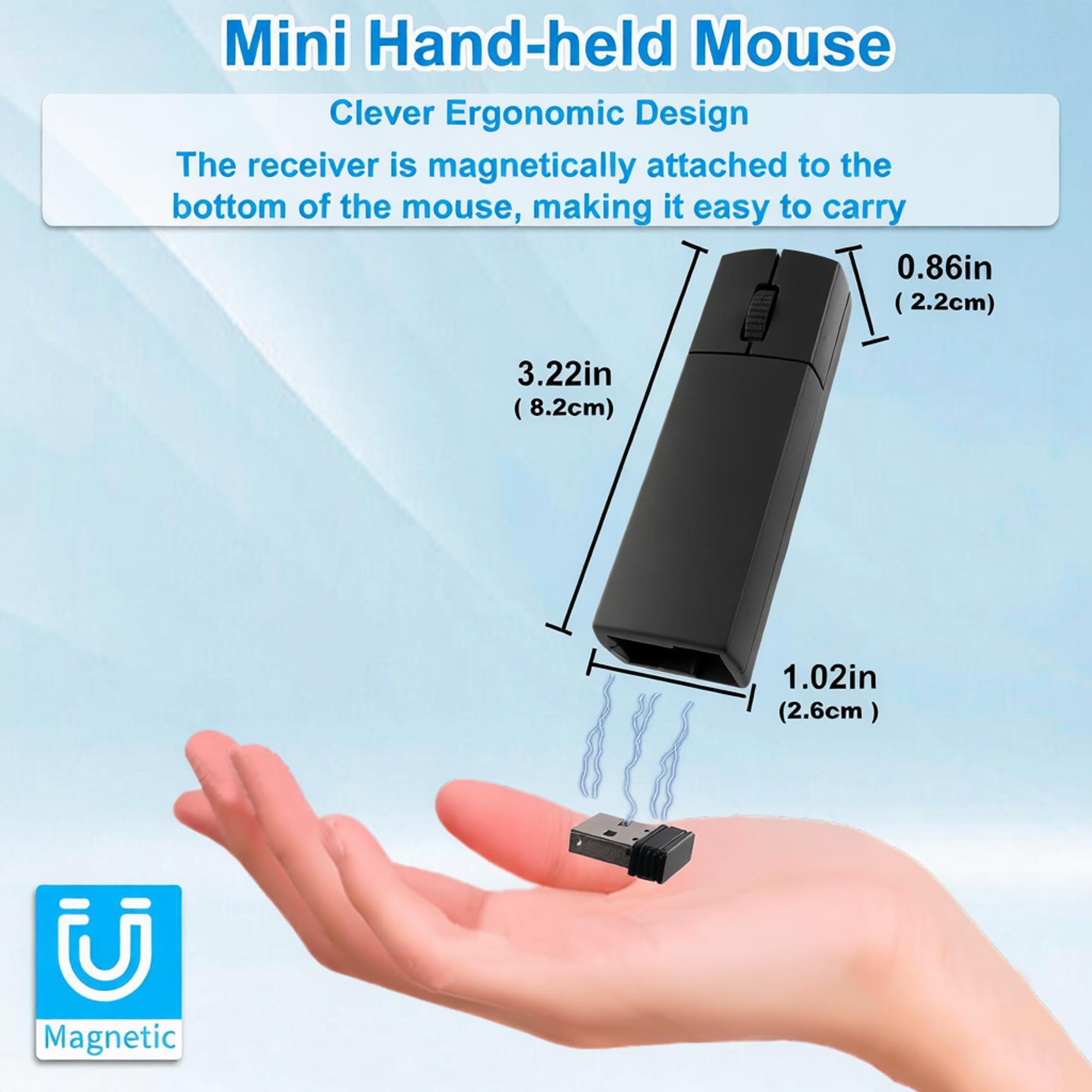 Kabellose ergonomische Finger-Bluetooth-Maus, 2,4 GHz, Mini-Maus, wiederaufladbar, Dual-Modus, drei Geräte, 2-in-1-Seitenwender, tragbare Computer-Hand-Luftmäuse mit Box, leise für Laptop/PC/Mac für