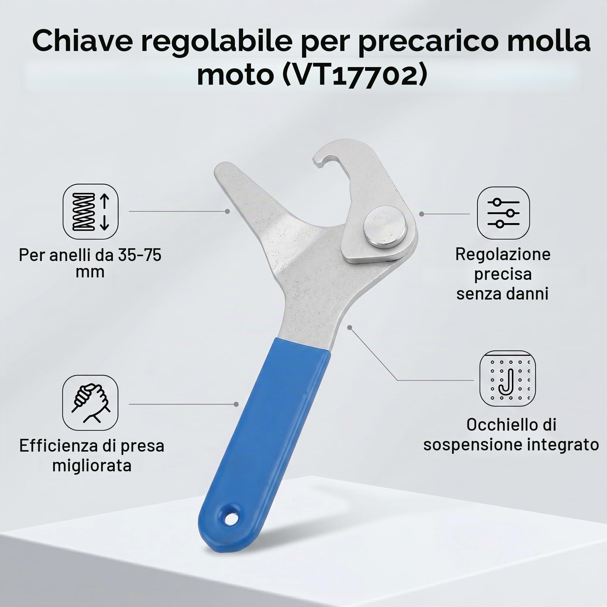 Strumento di Regolazione del Precarico Dell'Ammortizzatore per Moto, Chiave per Ammortizzatore, Chiave Antiscivolo Regolabile con Gancio e Artiglio per Bobine a Molla 35 Mm-75