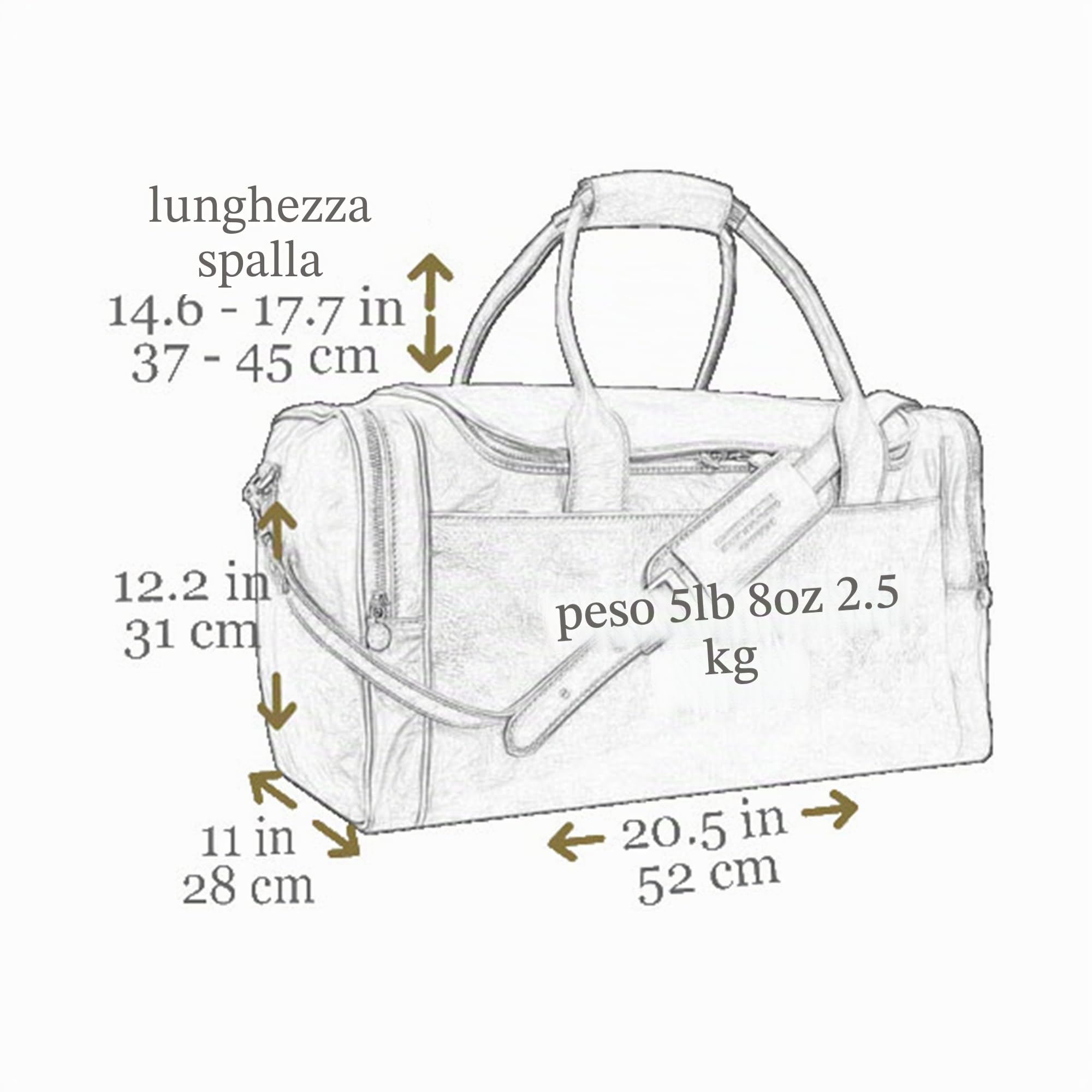 Time Resistance Borsone da Viaggio Pelle Artigianale Made in Italy – Borsone da Viaggio Donna Weekend con Tracolla Rimovibile – Borsone in Pelle Uomo con 4 Tasche Esterne