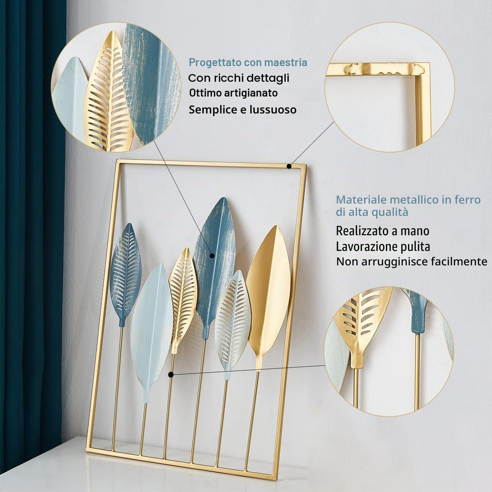FJSPERM Decorazione da parete in metallo dorato, decorazione moderna per la casa, set di 3 sculture da parete in metallo, decorazione perfetta per soggiorno, camera da letto, cucina
