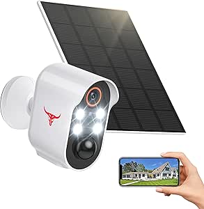 FISHBOT 1080P Wireless Security Camera, Outdoor/Indoor Home Cam with 2-Way Talk, AI Human Detection, Battery Powered, 2.4G WiFi, Cloud Storage, Night Vision (4 Spotlights with Solar Panel) asin的图片