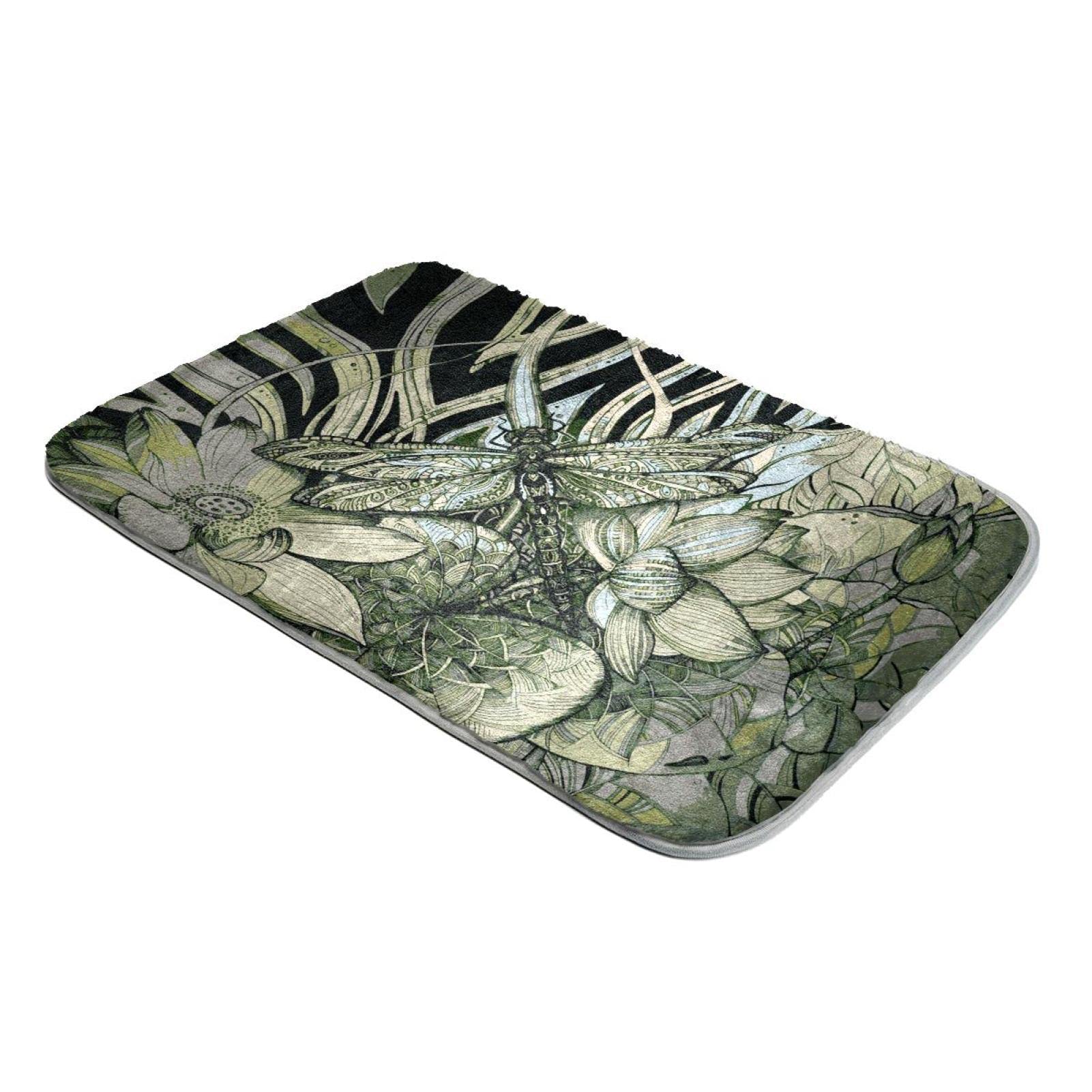 Tapis à poils longs en fausse fourrure aquarelle lotus et libellule style vintage