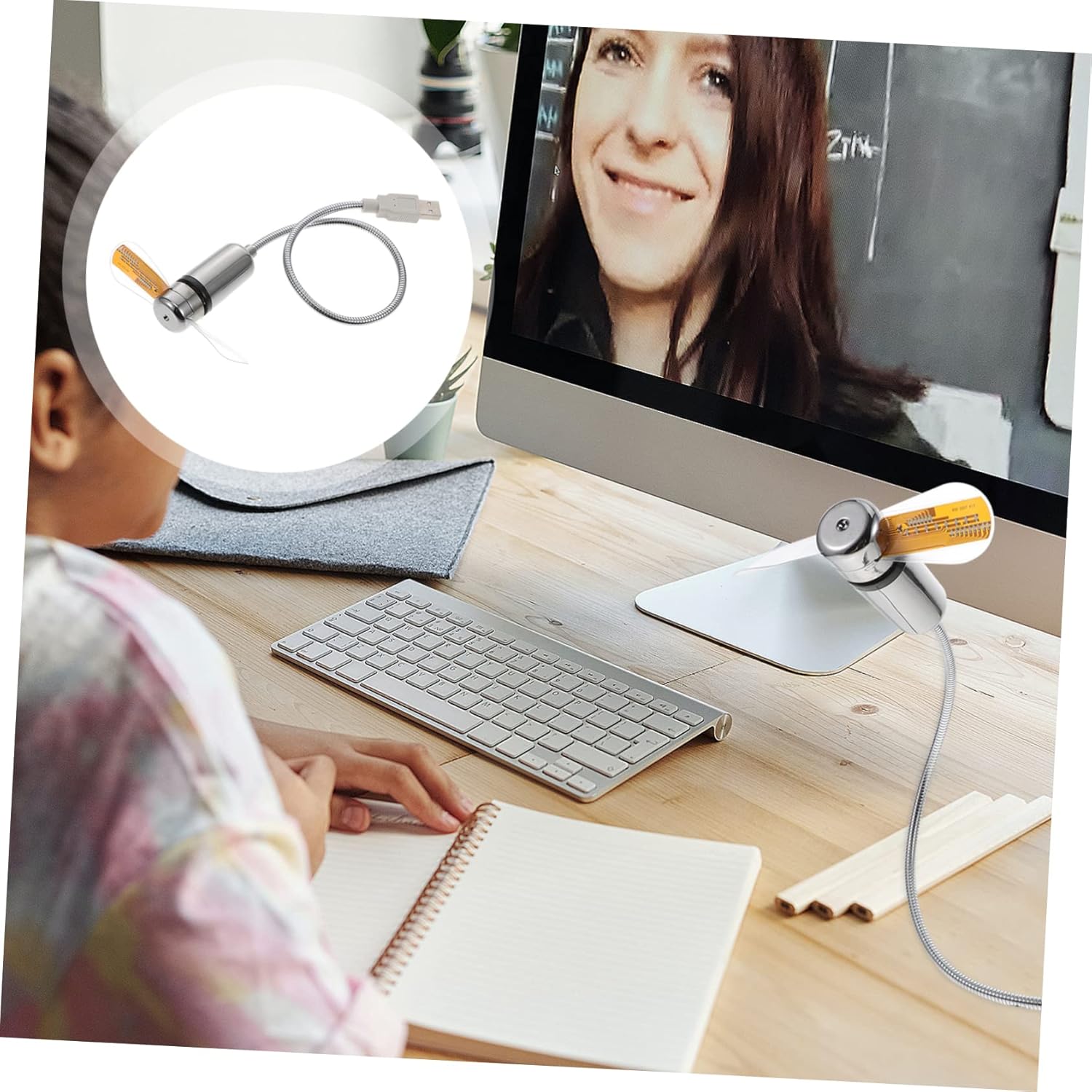 3pcs USB LED Clock Fan Portable Mini USB Fan with Temperature Display Compact Cooling Gooseneck Design for Home Office Travel and Outdoor Use