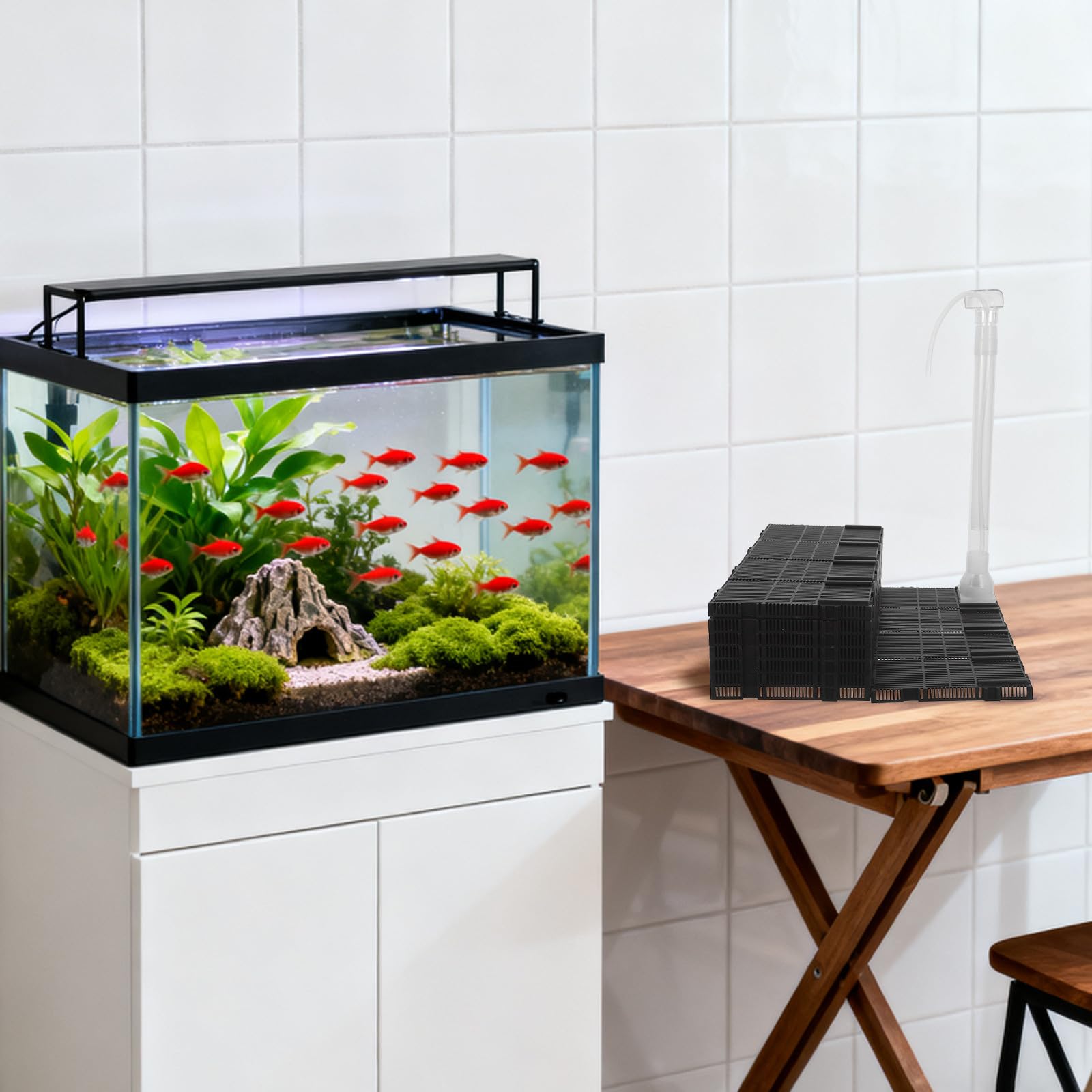 ifundom Placa de Filtro de Plástico para Acuario Grava para Tanque de Peces, Sistema de Filtración Versátil y Oxigenación Mejorada, Fácil Instalación en Acuarios