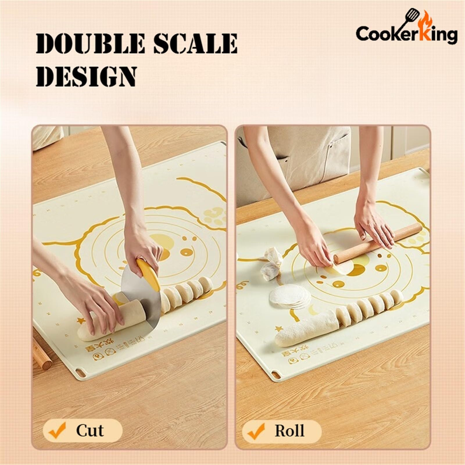 Alfombrilla de silicona para hornear y amasar para cocina y pizza (beige, 70 x 50 cm)