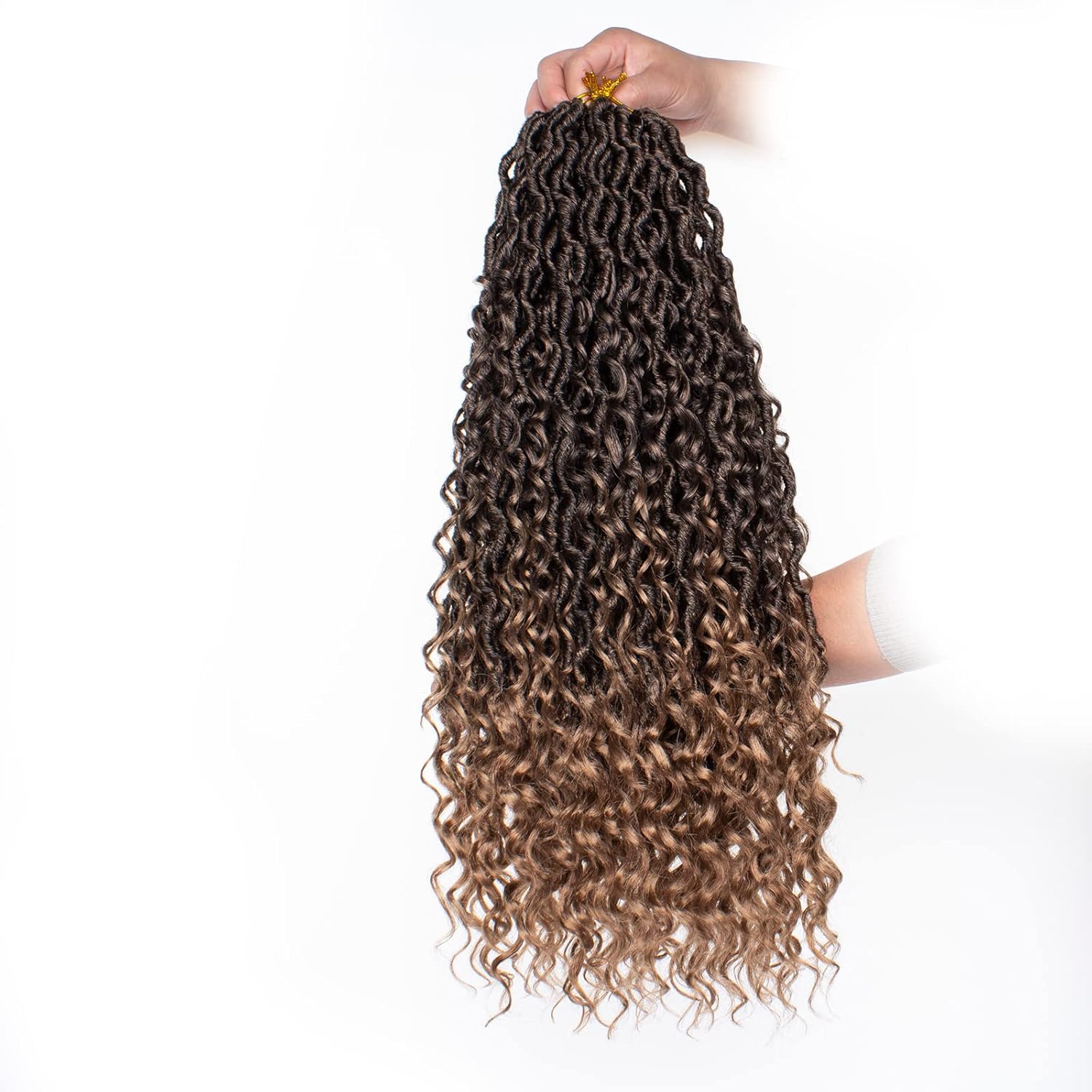 ZRQ 8 Packs Boho Faux Locs Crochet Hair 24 Inch Ombre Goddess Locs Croceht Braids, Pre Looped Boho Goddess Loc,Curly Bohemian Locs With Curly Ends Hair Extension T27#