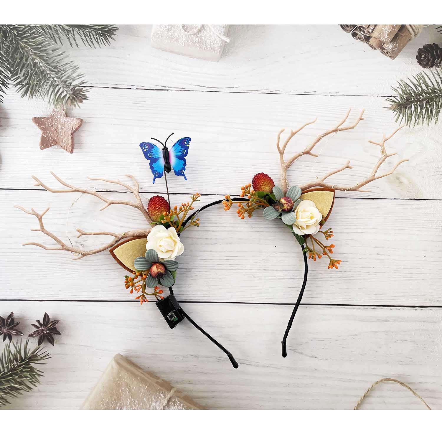 Wedity LED Christmas Headband Light up Deer Antlers Headpiece Reindeer Ears Headbands Holiday Headpiece Xmas Hair Accessories (Warm white light) - Image 3