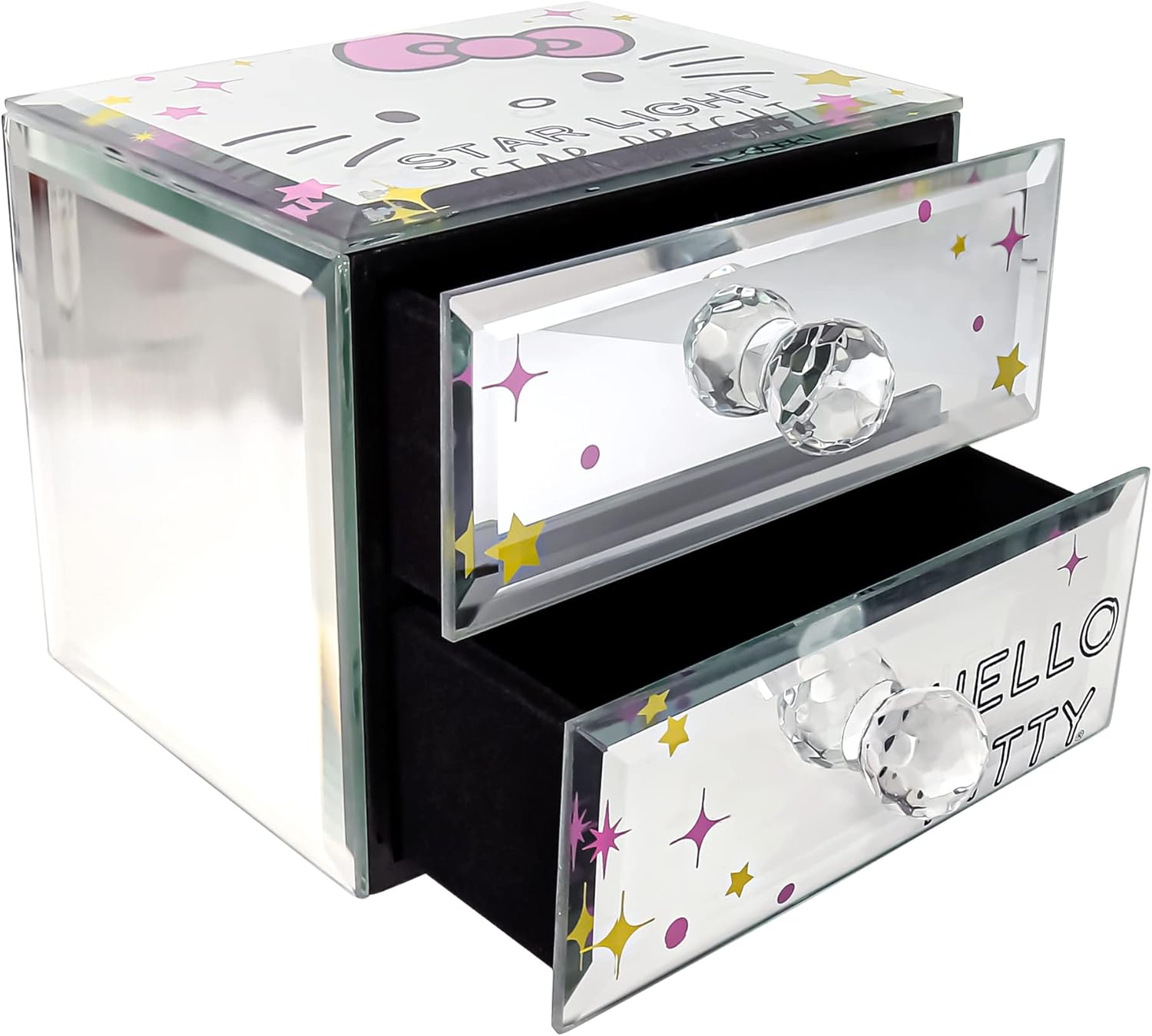Jacmel Officially Licensed Hello Kitty ''Star Light Star Bright'' Mirror Glass Jewelry Box Organizer