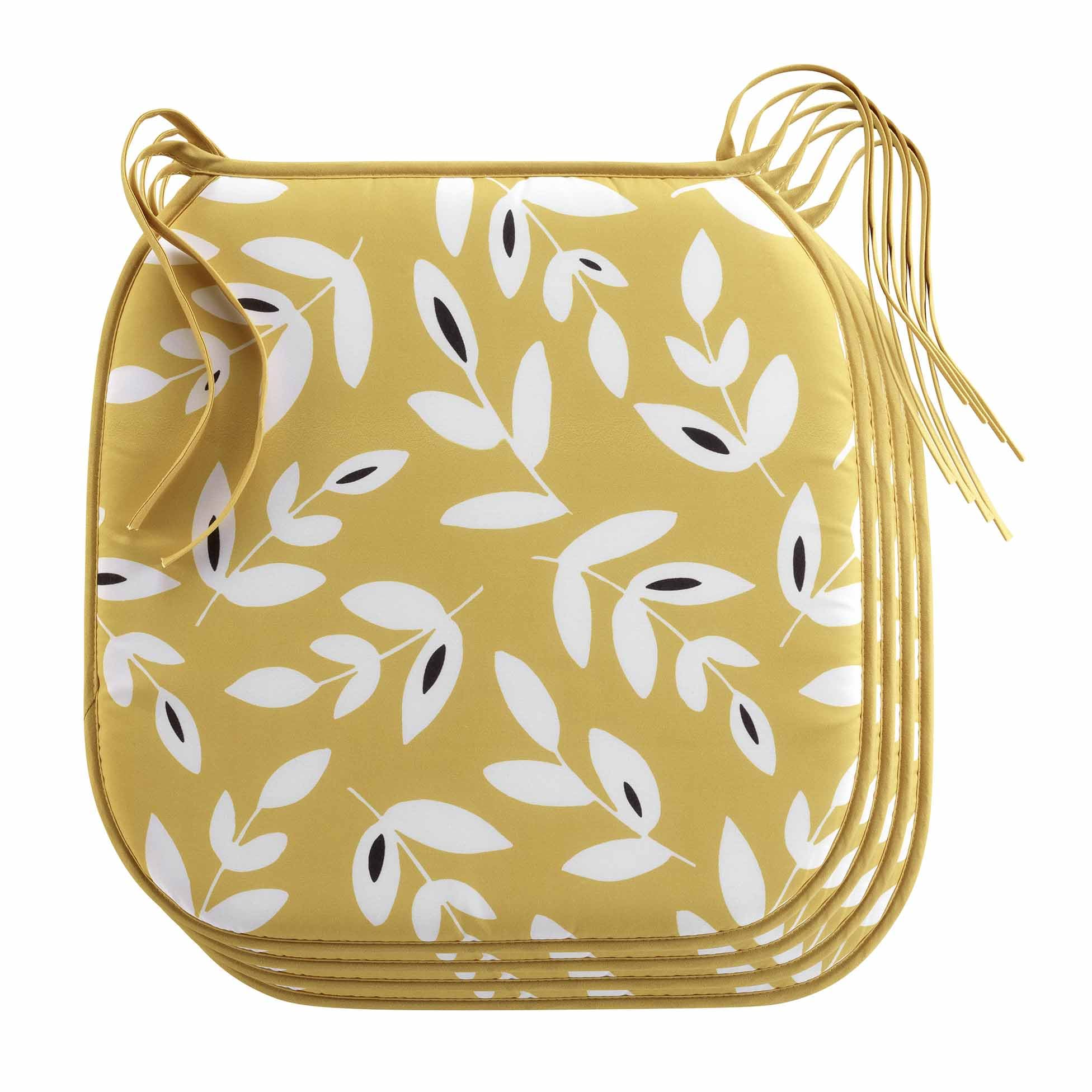 Douceur d'Intérieur - Juego de 4 Almohadillas de Silla (38 x 38 x 1,8 cm), Color Amarillo