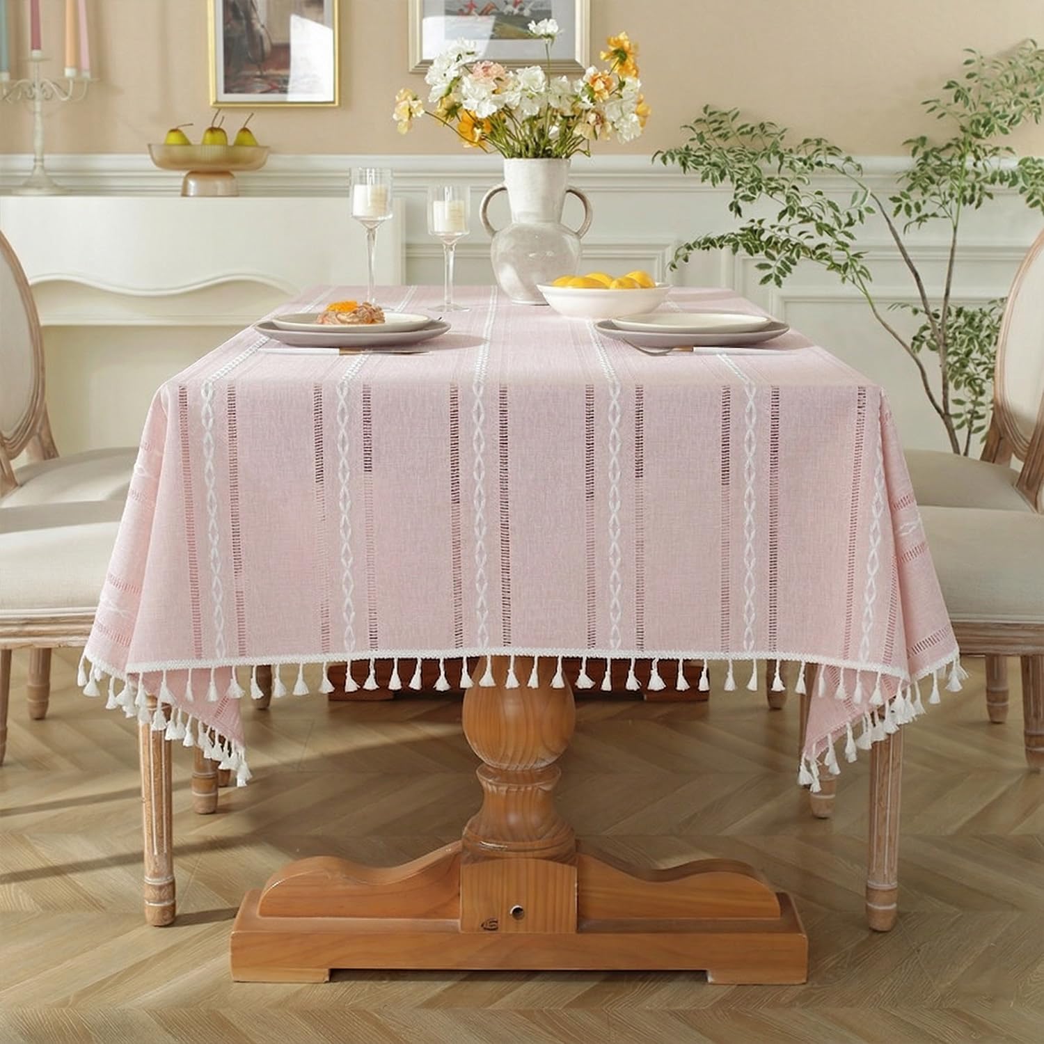 Pahajim Tovaglia Antimacchia Copritavolo Quadrato Tovaglia Cotone Lino Tovaglie Impermeabile Elegante Stile per Esterno, Soggiorno, Cucina Decorazione della Tavola(Rosa,140x300cm)