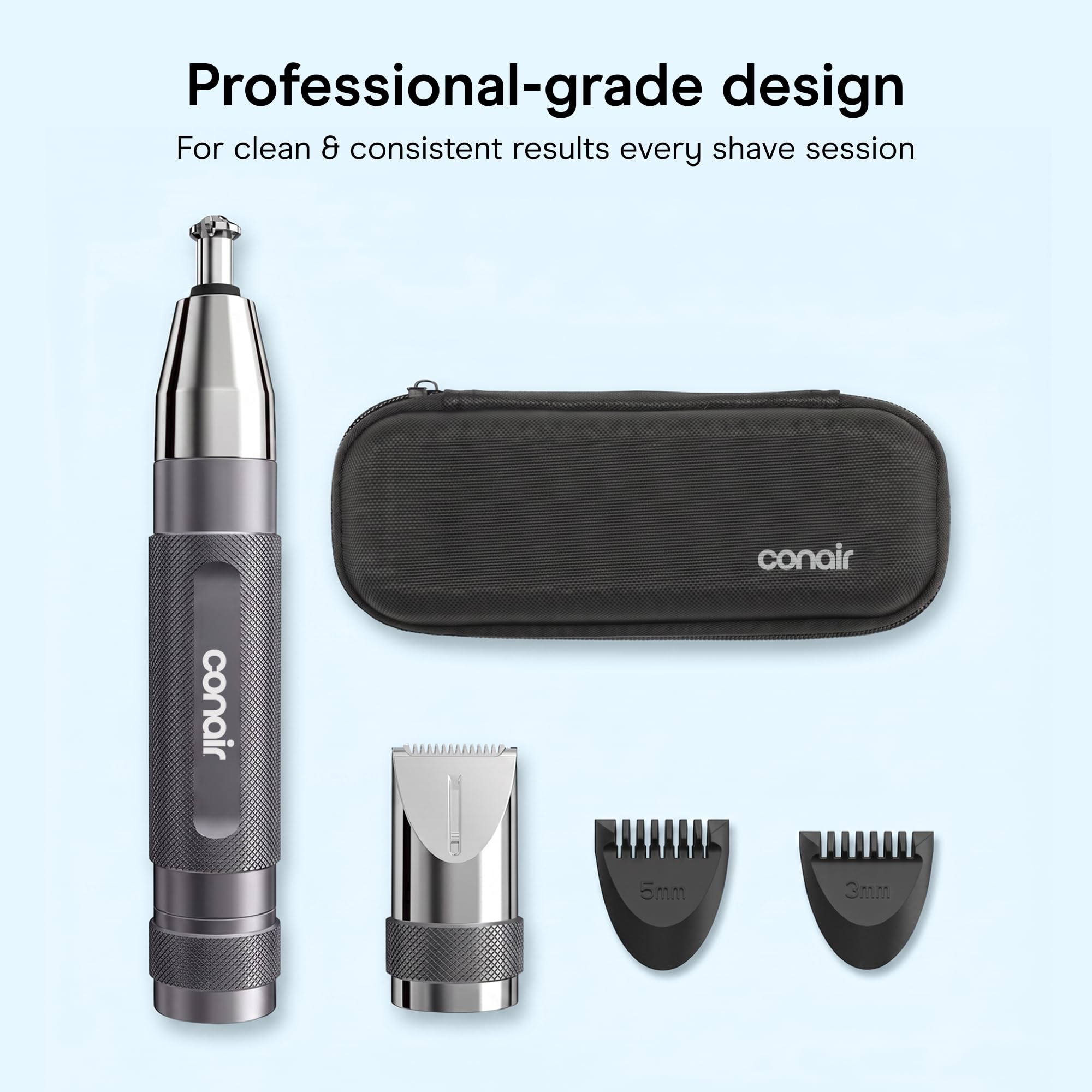 Conair Herren Ohren-, Nasen- und Augenbrauenhaarschneider für Männer, kabelloser batteriebetriebener Trimmer mit professionellem Metallgriff