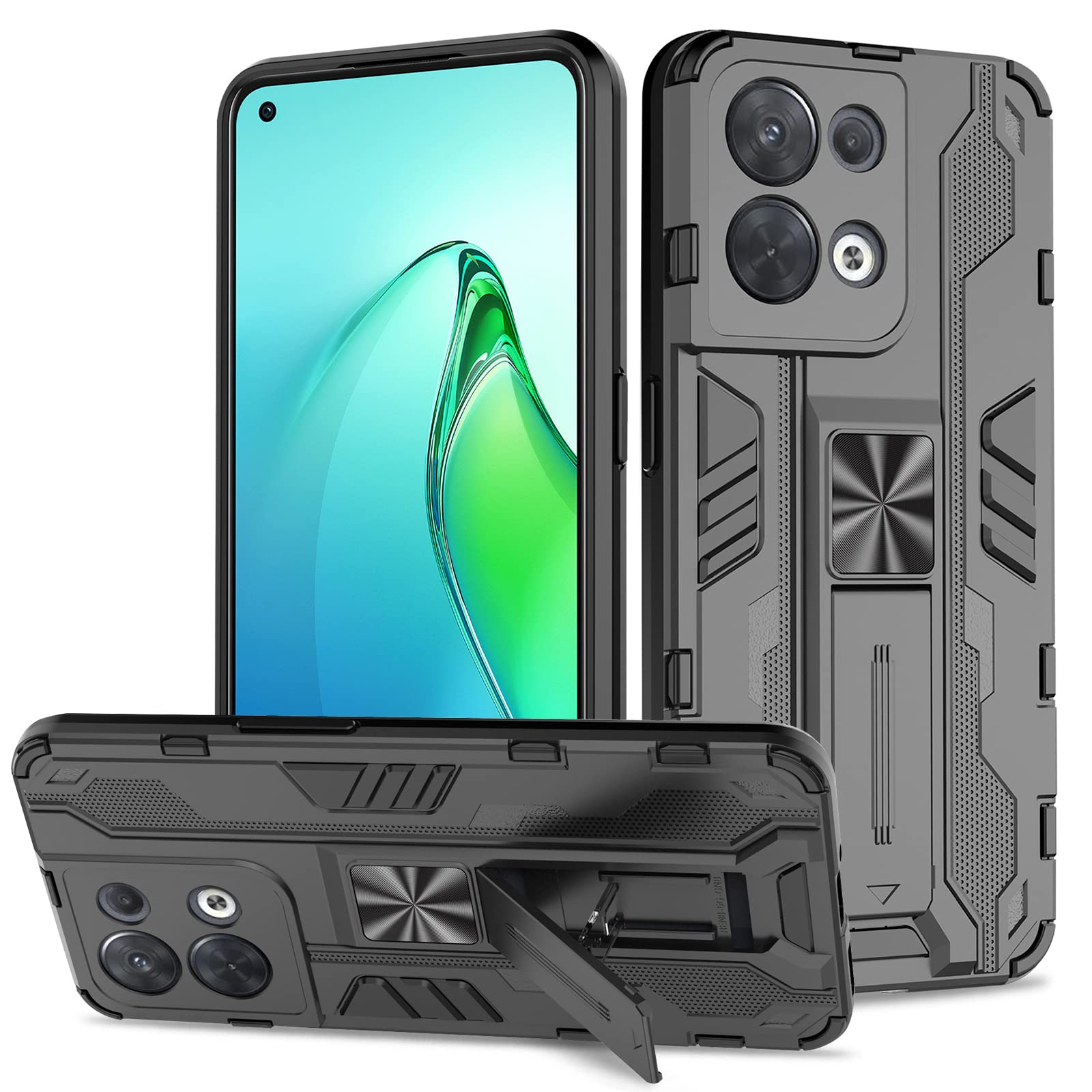 Case for Oppo Reno 8 5G, Heavy Duty Shockproof Case with Stand Protective Tough Armour Personalised Phone Cover Case - Black