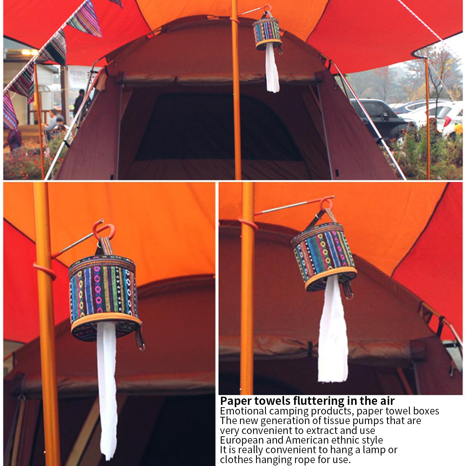 Porta Rotolo Carta Igienica Da Esterno In Tessuto Non Tessuto - Stile Etnico Con Cerniera - Porta Fazzoletti Pieghevole Per Campeggio, Tenda E Picnic - 145x130 Mm