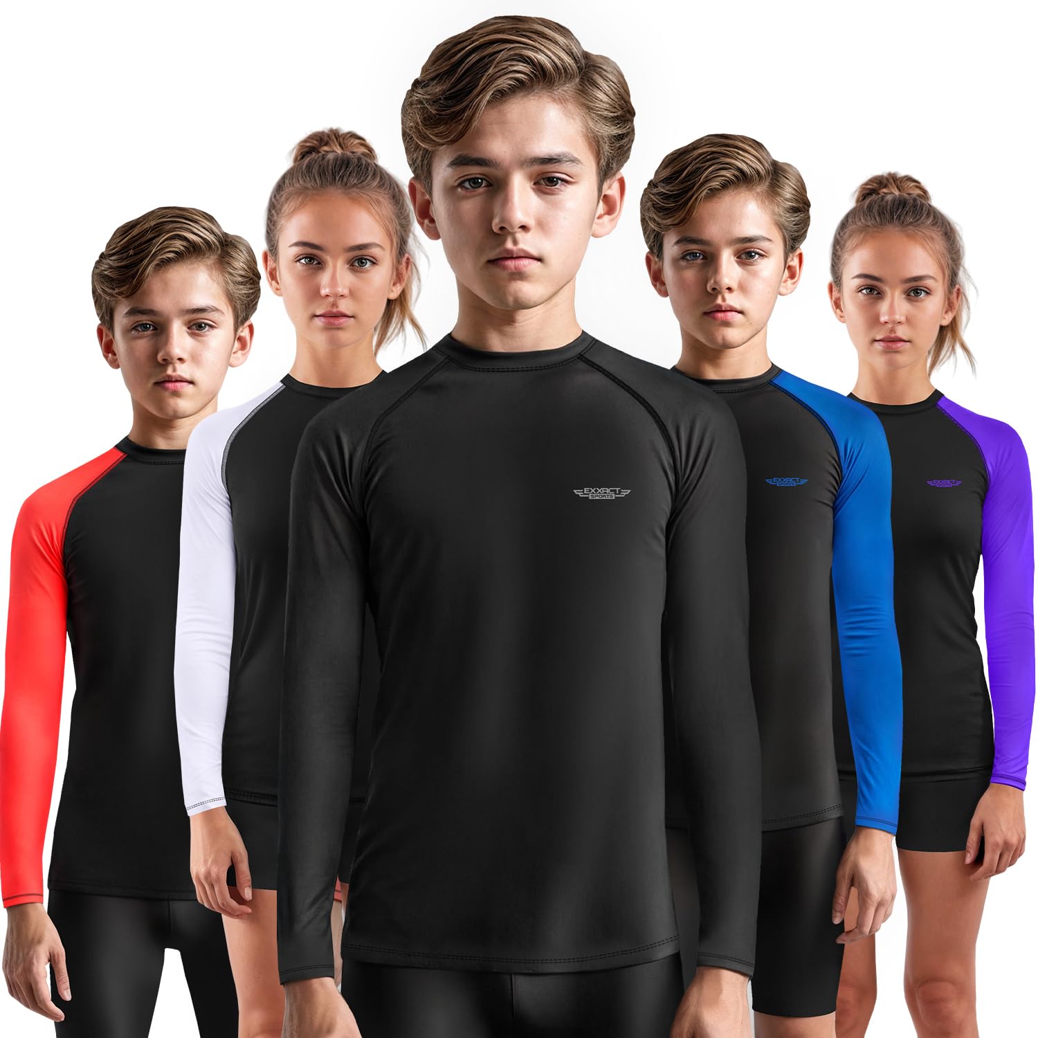 Exxact SportsKids BJJ Rash Guard Long Sleeve, Ranked No Gi Jiu Jitsu Compression Shirt for Boys & Girls for MMA, Wrestling