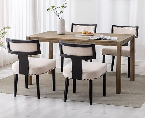 Miniatura 13 de EALSON Juego de 2 sillas de comedor modernas de mediados de siglo, sillas de cocina tapizadas de lino, sillas de comedor de granja, sillas Nailhead