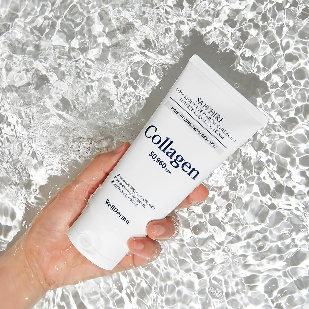 WELLDERMA Sapphire Collagen Cleansing Foam, 150mL – Gentle Facial Cleanser with Hydrolyzed Collagen & Glycerin, Moisturizing Creamy Lather - Image 4