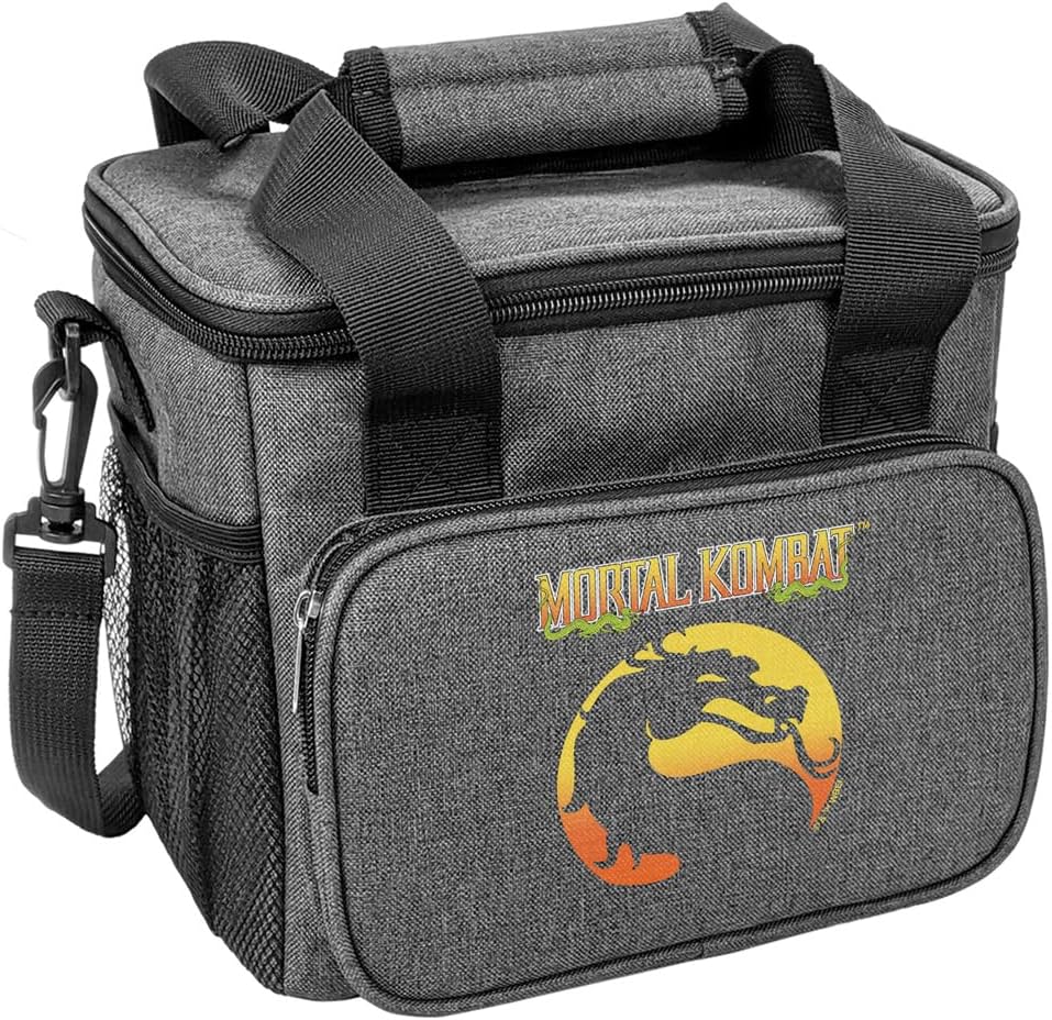 Popfunk Mortal Kombat Klassic Logo Orange Soft Insulated Cooler Bag, Large Lunch Bag, Lightweight, Thermal and Reusable for Office, Picnic, Beach