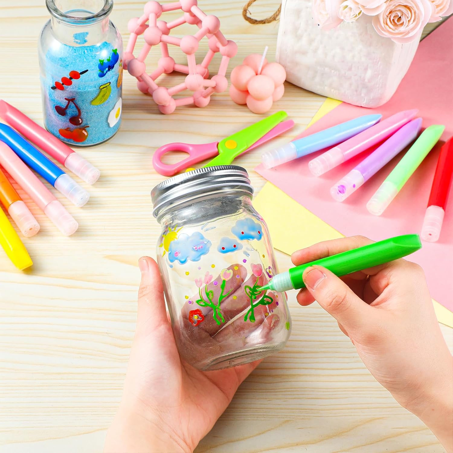 96 Pcs 96 Pcs Suncatcher Paint Pens for Kid Stained Glass Paint Kit Window Markers Bulk Coloring Art Pen Set DIY Kids Gift Neon Suncatcher Kit Crafts Set Party Favor