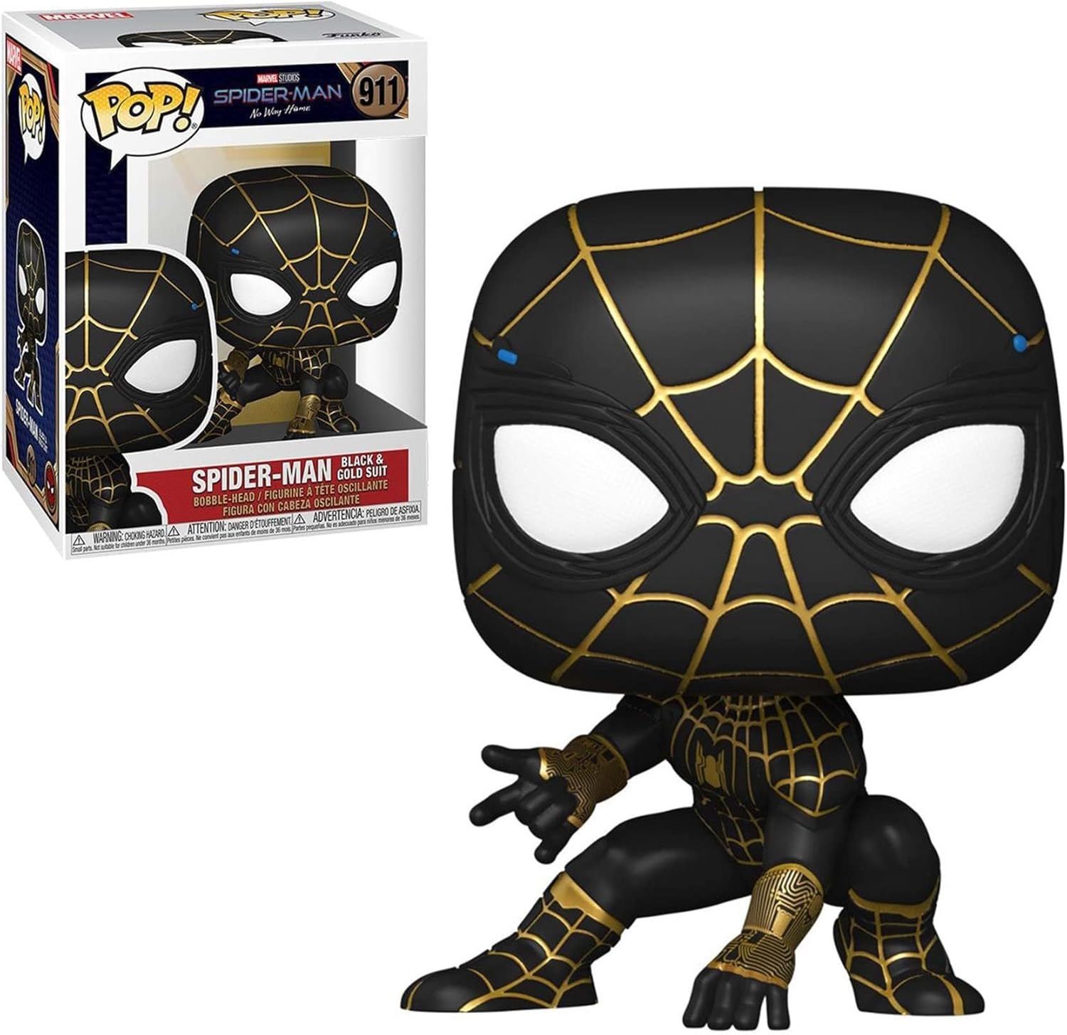 Spider-Man POP Marvel No Way Home - Spiderman in Black and Gold Suit Funko Pop! Vinyl Figure (Bundled with Compatible Pop Box Protector Case), Multicolor, 3.75 inches