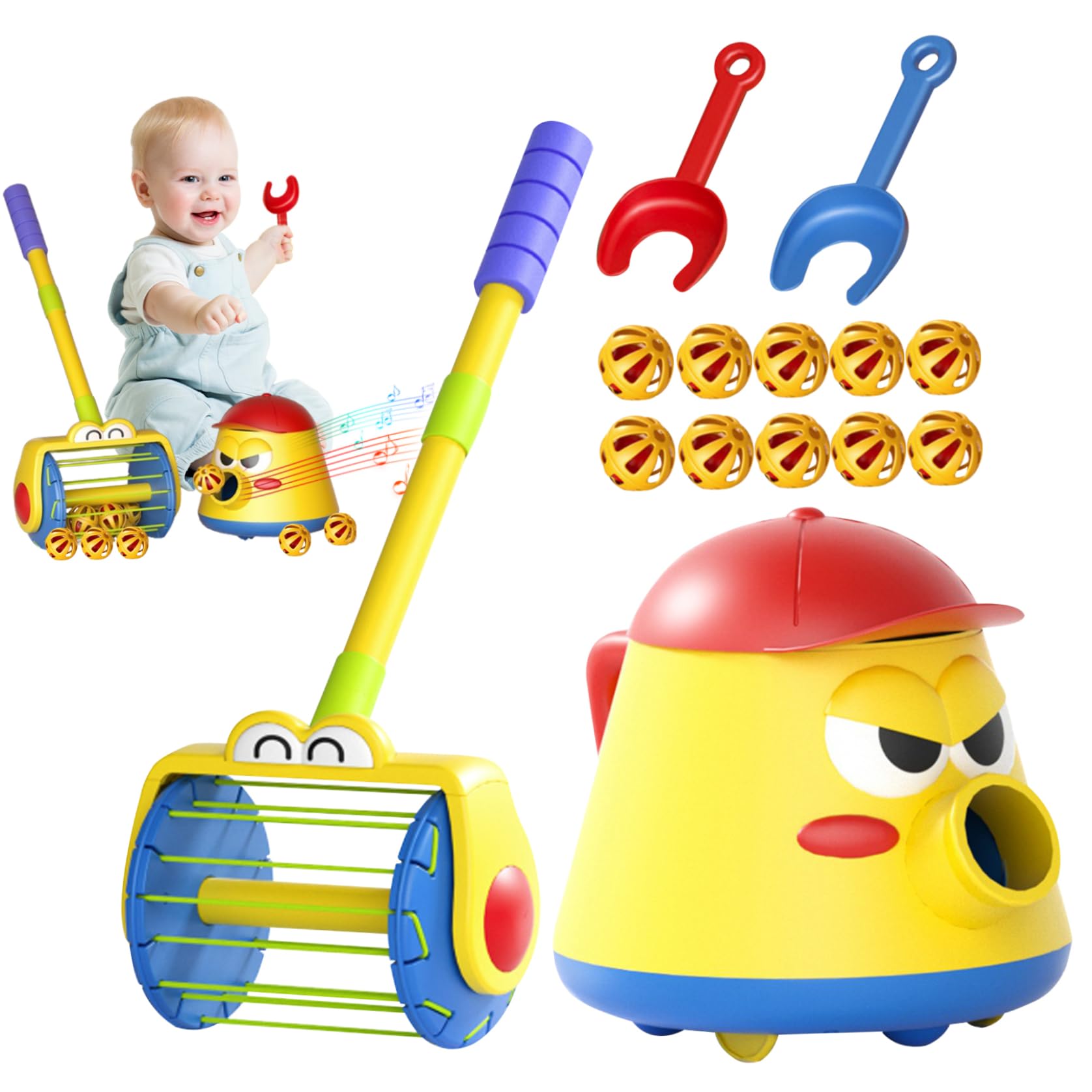 Aspirapolvere a Sfera Giocattolo Rotante a 360° per Bambini Aspirapolvere Giocattolo Set con Push Walker Campana Sfera con Vanga Senza Batteria