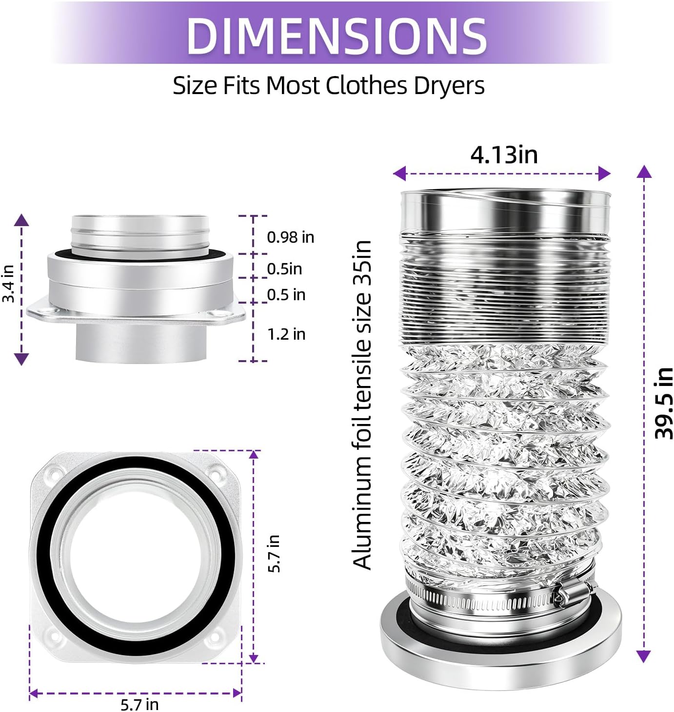 Magnetic Dryer Vent Hose Connector Kit Quick Coupling for Tight Space Including Flexible 3.3ft 4" Duct & two Clamps Easy to Clean for Laundry Room,Apartment Secadora Pipe Connection Exhaust Coupler