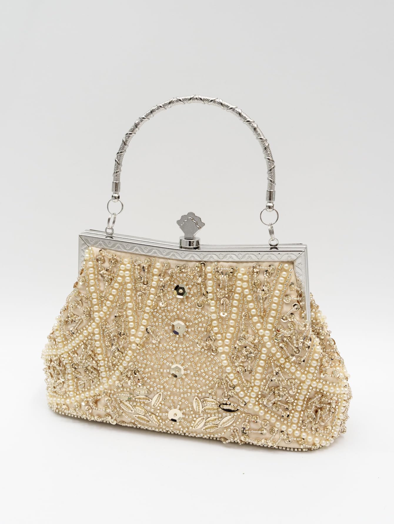 Bolso de noche vintage con cuentas de hojas florales y lentejuelas, elegante bolso de mano para mujer, para novias, bailes, fiestas y formales