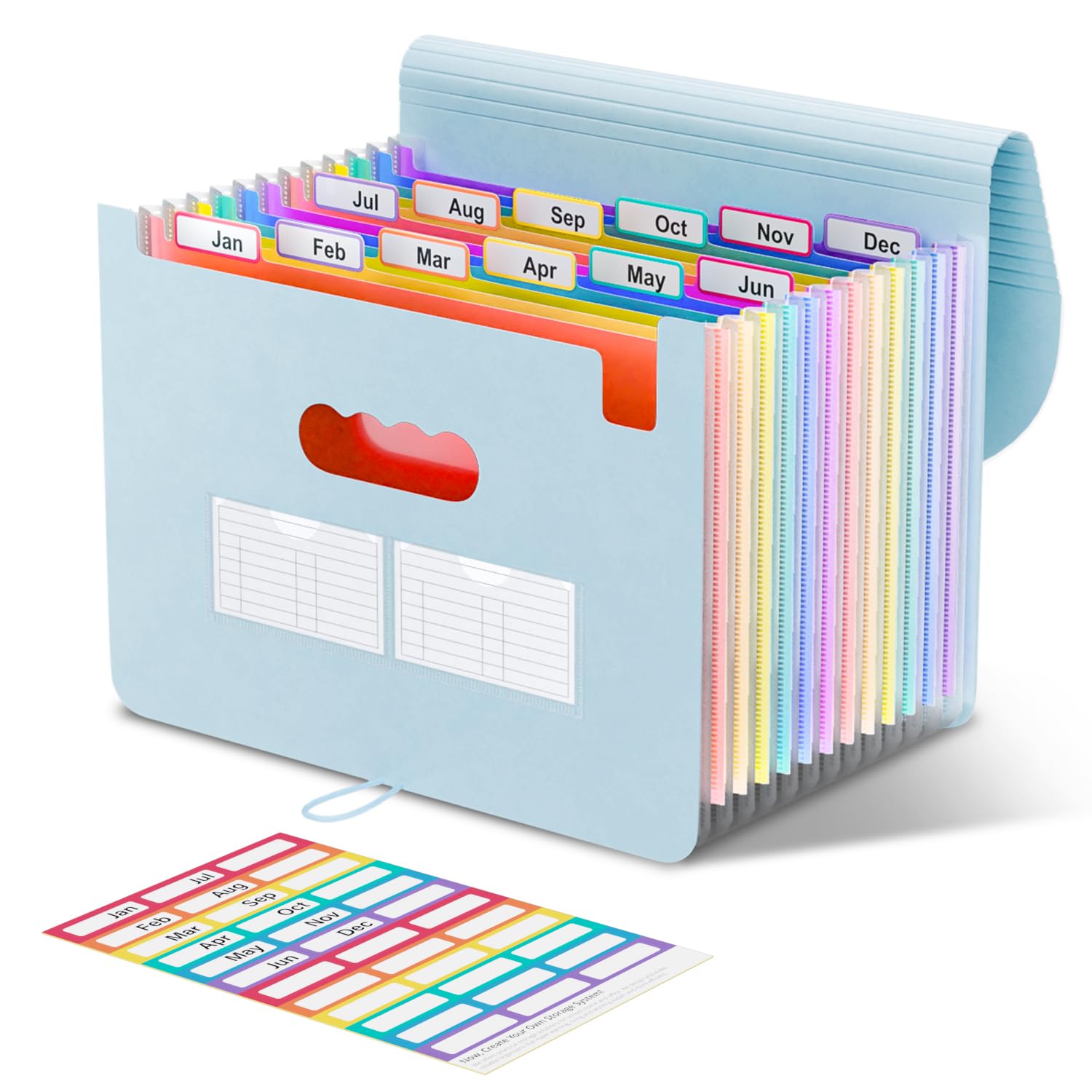 ThinkTex Accordion File Organizer, 12 - Pocket Expanding File Folders for Paper Receipts, Bill&Taxes Organizer, Letter/A4 Size Document Holder for School, Office, Home with Colorful tabs-Light Blue