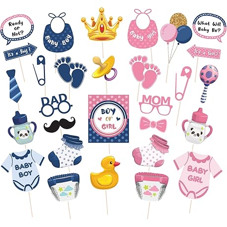 Complete Gender Reveal Photo Booth Props Kit (29 pcs)