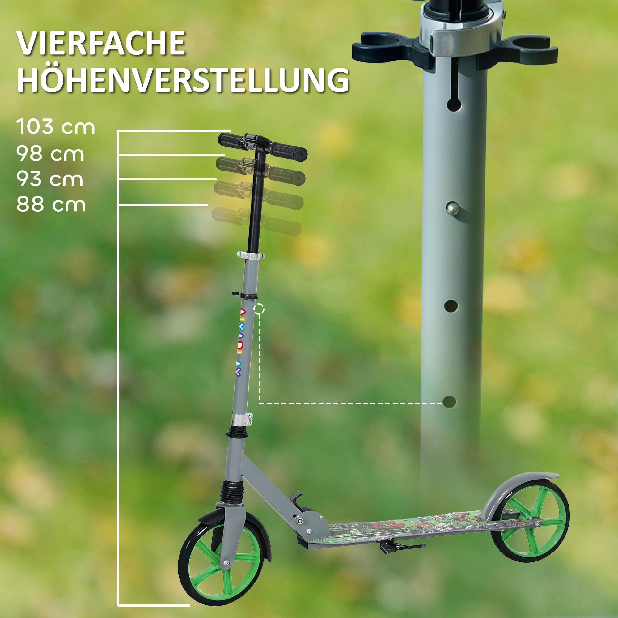 AIYAPLAY Roller Kinder Scooter mit 200 mm Rollen Bremse, klappbarer Kinderroller Höhenverstellbarer Tretroller Kickscooter für Kinder Jugendliche 6-12 Jahre Cityroller bis zu 100 kg