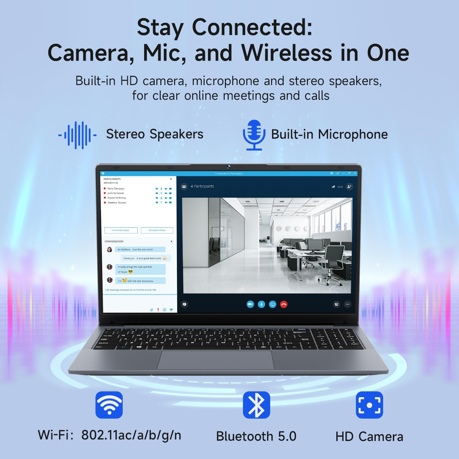 Bmax X15 Pro Laptop with icons for Wi-Fi, Bluetooth, and HD Camera