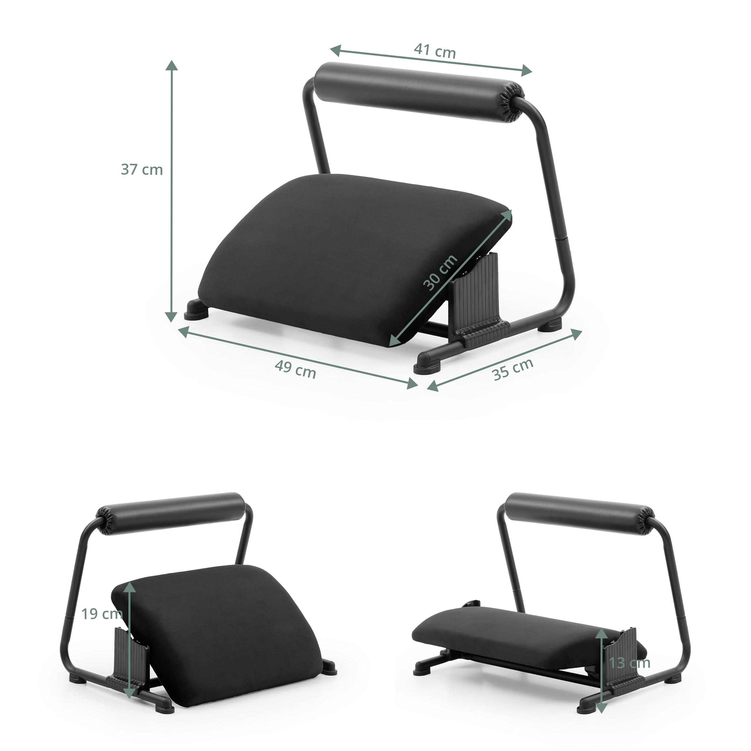 hjh OFFICE Fußablage Podi Velvet Schwarz – Ergonomische, höhenverstellbare Fußstütze mit neigbarer Fußplatte, gepolsterter Beinablage für bessere Durchblutung