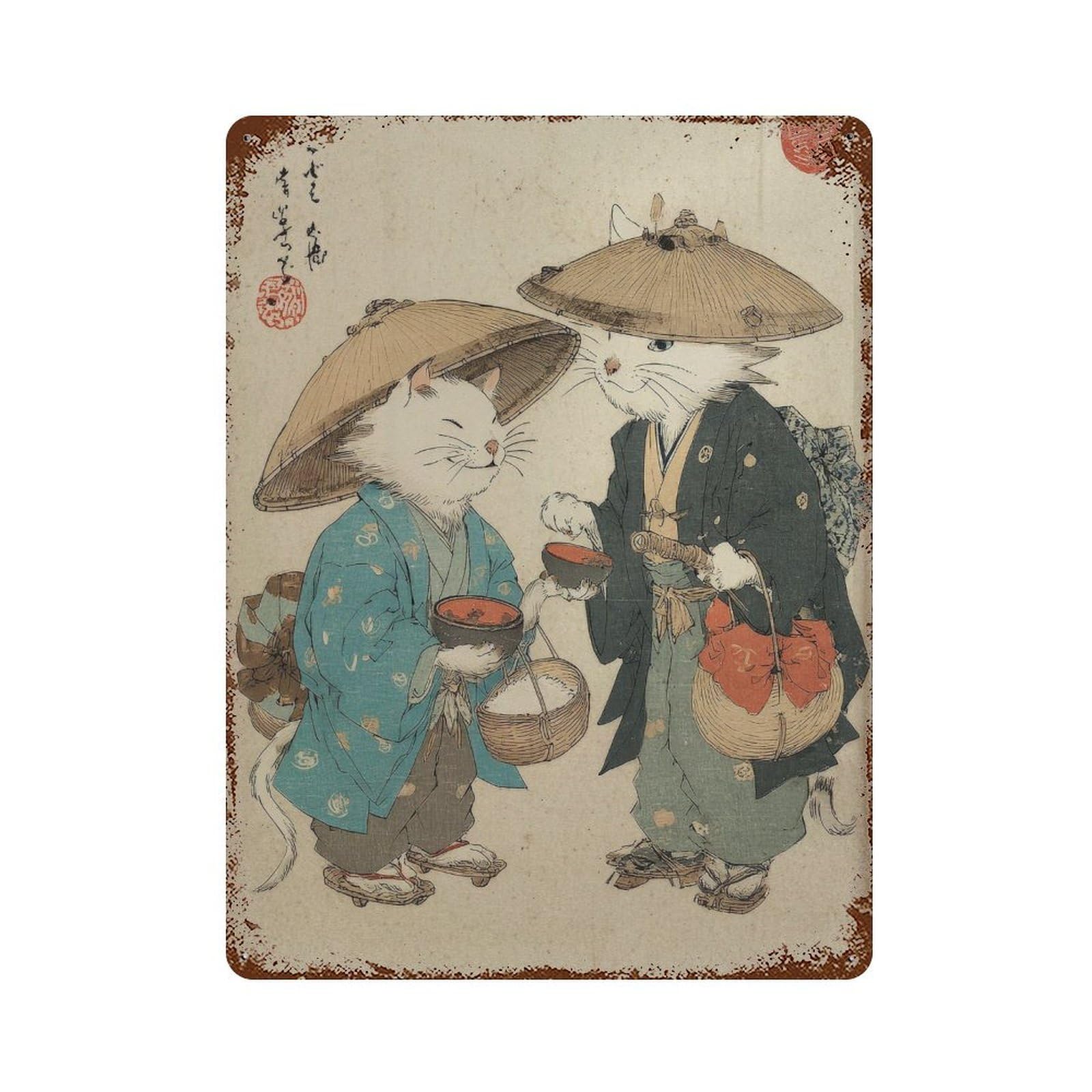 xiaoxiaoshen Cats In Kimono. Ukiyo Wall Decor Art Metal Tin Poster Modern Home Decor Art Home Bar Shop Decorations Vintage Sign 40x30cm