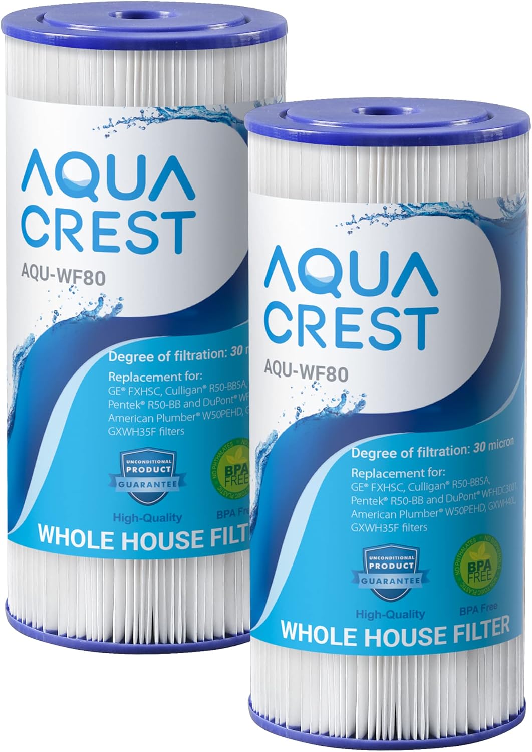 AQUACREST FXHSC 10" x 4.5" Whole House Water Filter, Replacement for GE FXHSC, Culligan R50-BBSA, Pentek R50-BB and DuPont WFHDC3001, American Plumber W50PEHD, GXWH40L, Pack of 2 (Packing May Vary) : Tools & Home Improvement