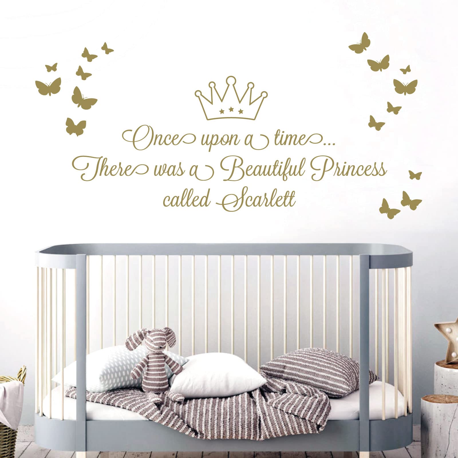 Once Upon a time, There was a Beautiful Princess - Girls Name Nurserty Wall Art Sticker [Medium] [Gold]