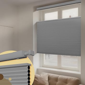 No Drill No Tools Blackout Cellular Shades Top Down Bottom Up Cordless Window Blinds Easy to Install Honeycomb Blinds for Indoor Windows,Bedroom,Blackout Light Gray,Custom Size