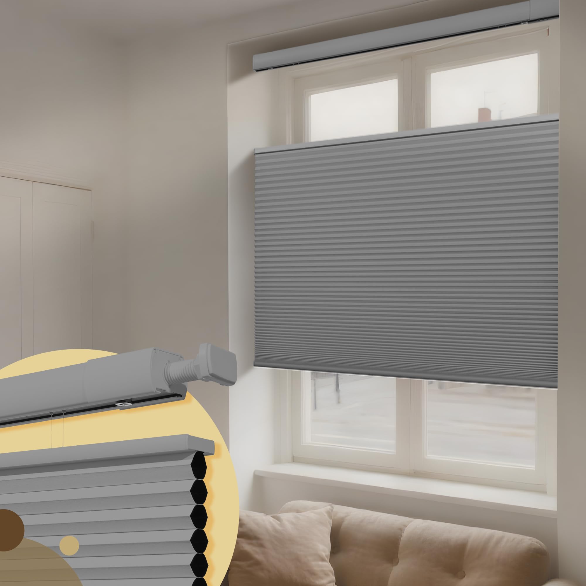 HOTSOON No Drill No Tools Blackout Cellular Shades Top Down Bottom Up Cordless Window Blinds Easy to Install Honeycomb Blinds for Indoor Windows,