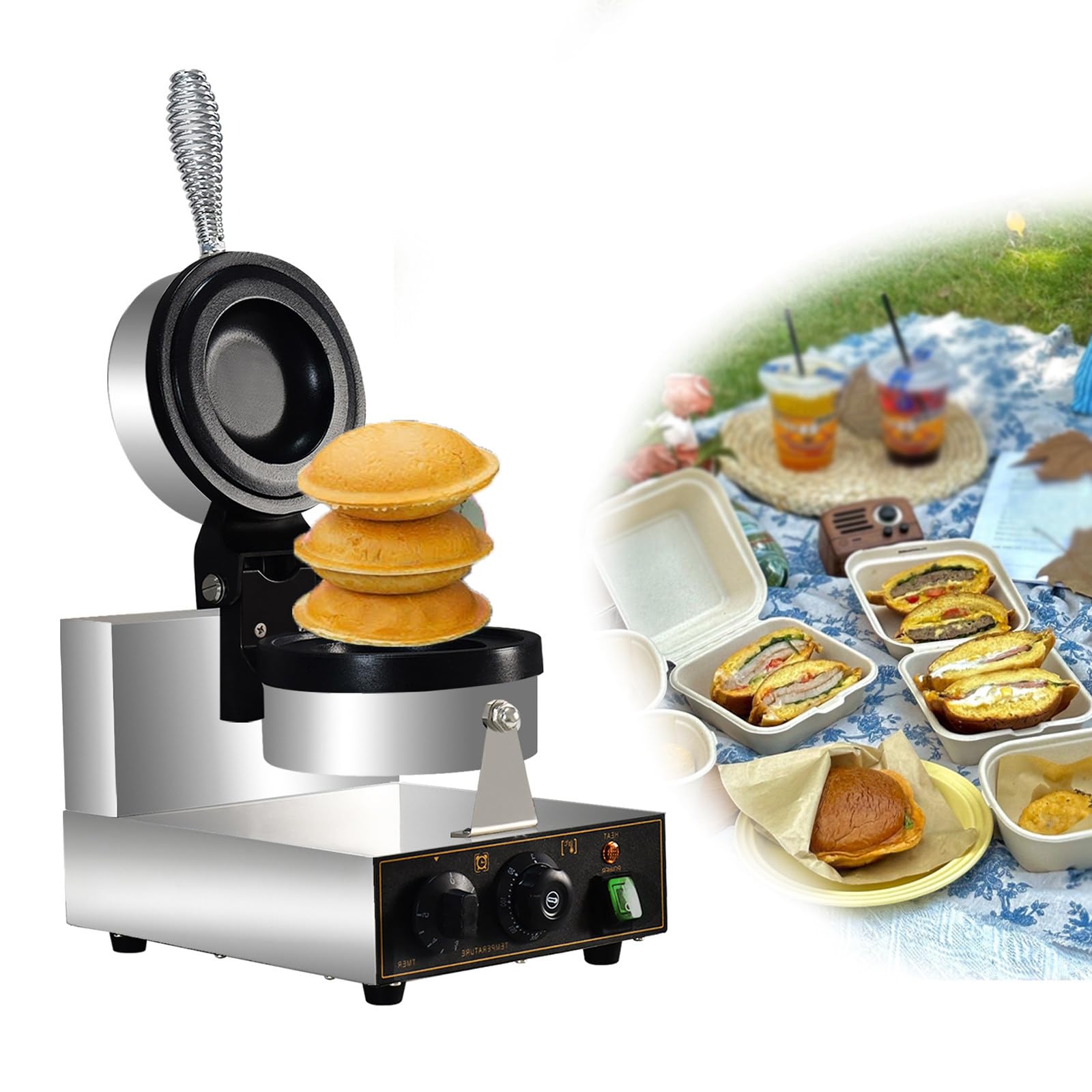 Macchina per Hamburger UFO elettrica Pressa panini Professionale Pressa per panini Tostapane Industriale 300℃ Waffle Maker per Hamburger per ristoranti/caffetterie/Food Truck Singleheadcapping