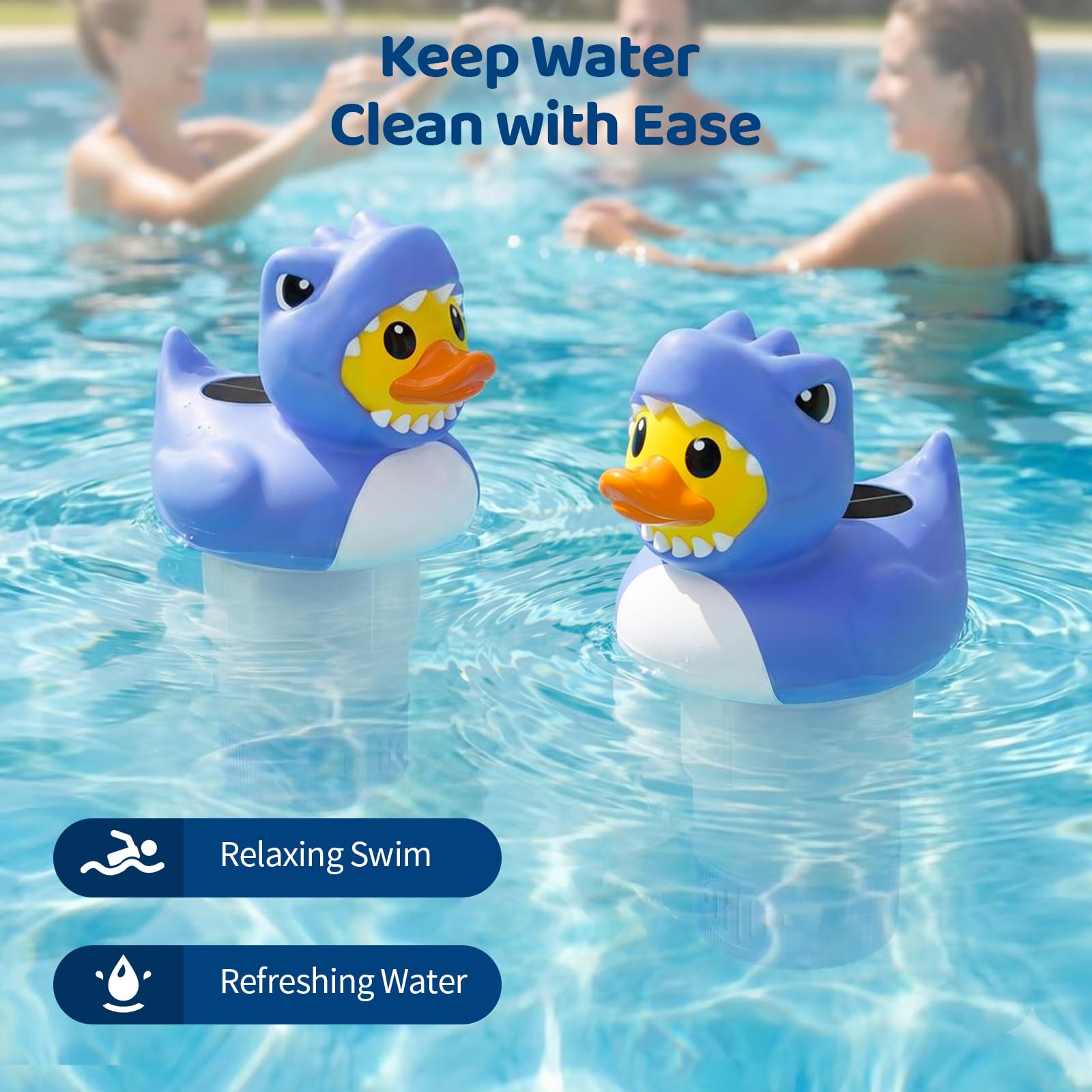 Housolution Flotteur Solaire de Chlore Piscine, Distributeur Flottant à Lumière, Convient Tablettes 4x3in, Libération Réglable, Ouverture Facile & Anti-Enfoncement,Flotteur Piscine Jacuzzi SPA, Canard