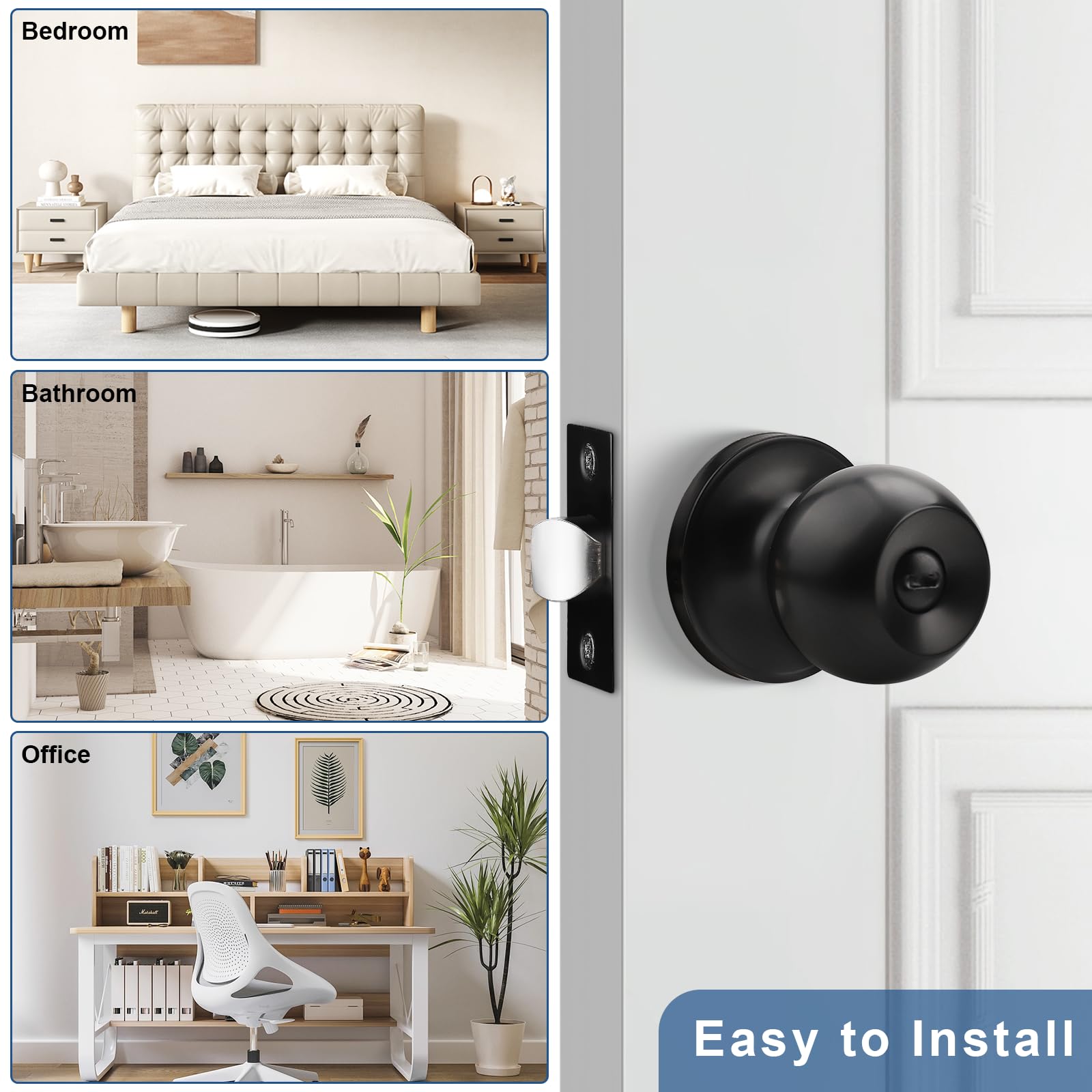 Snapklik.co : Estoon 6 Pack Door Handles Atte Black - Passage Door - View #4