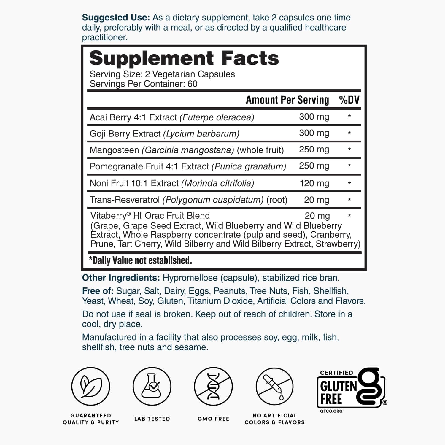 Nature's Lab Super Antioxidant Support - Resveratrol, Acai, Goji Berry, Noni Fruit, Pomegranate - 120 Capsules (60 Day Supply) — Amazon image 5