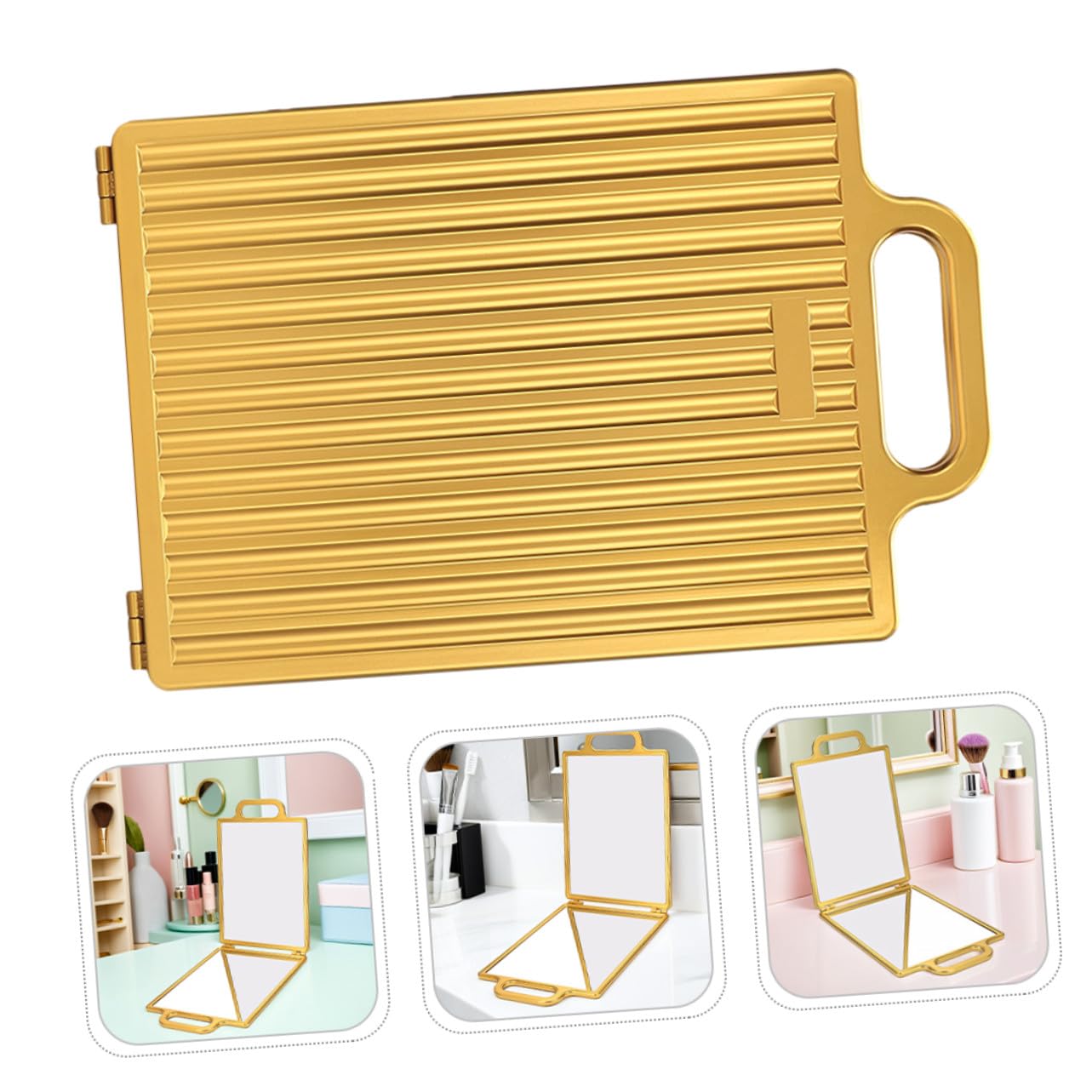 Gatuida Doppelseitiger Faltbarer Frisör Spiegel Gold Kompakt Tragbar Präzise Spiegelung Professionelles Hairstyling-Tool für Friseure und Make-up Stilvoll für Reise und Tischgebrauch