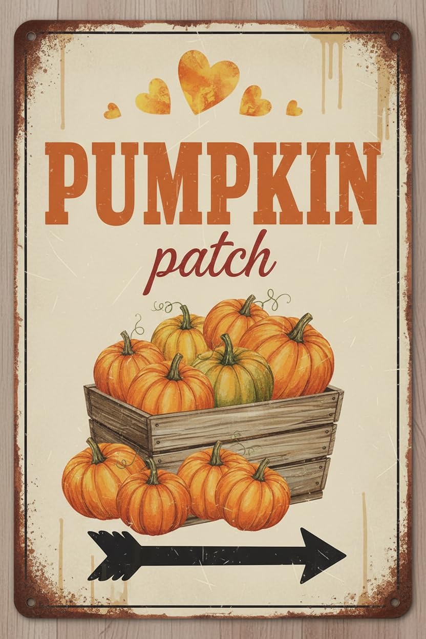 Vintage Fall Harvest Metal Tin Sign Rustic Wall Decor Pumpkins Patch Autumn Thanksgiving Tin Plaque 8x12inch