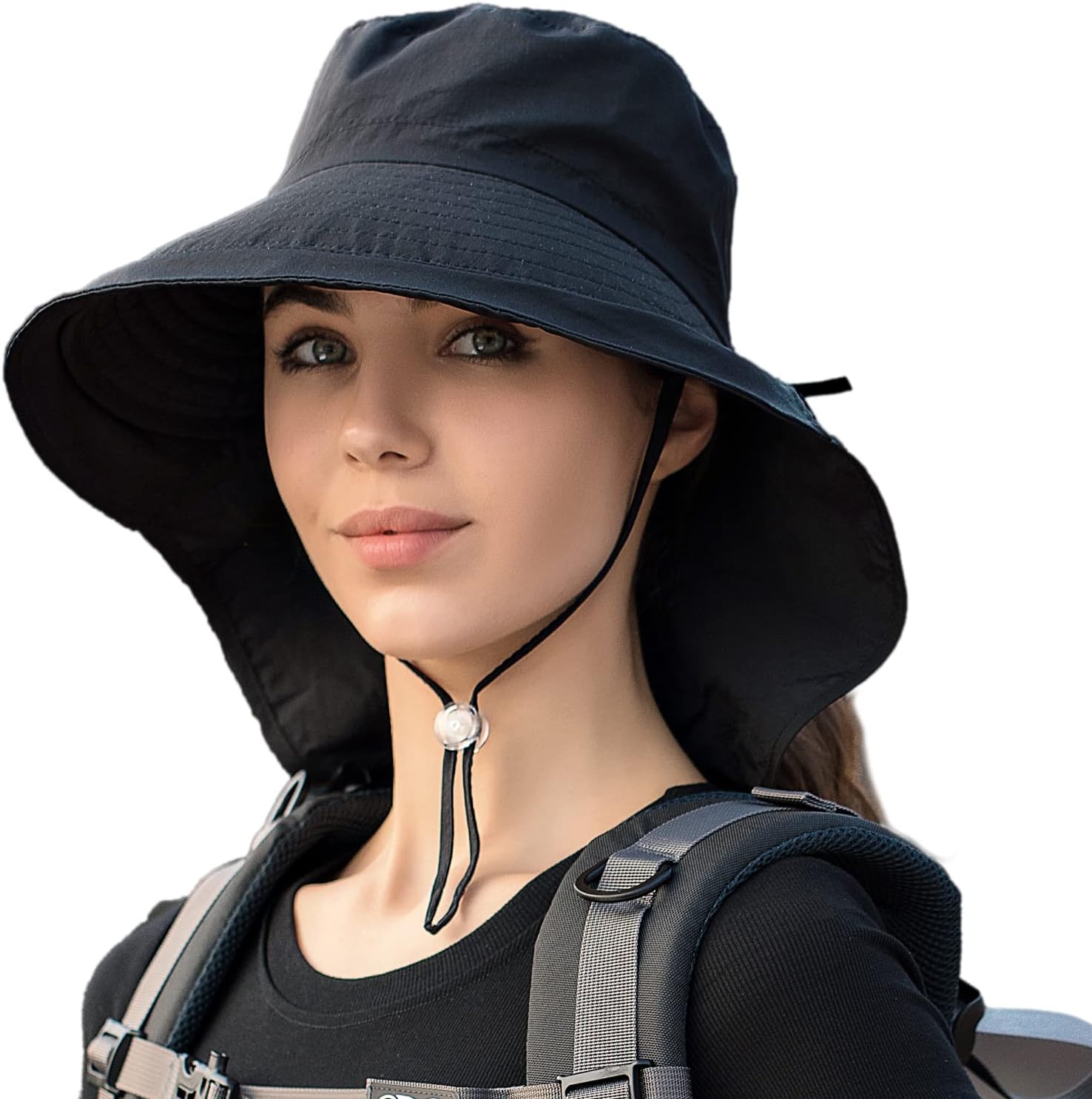 LCXSHYEWomen Sun Hats UV Protection Wide Brim Foldable Ponytail Hole Beach Hats with Neck Cover for Gardening